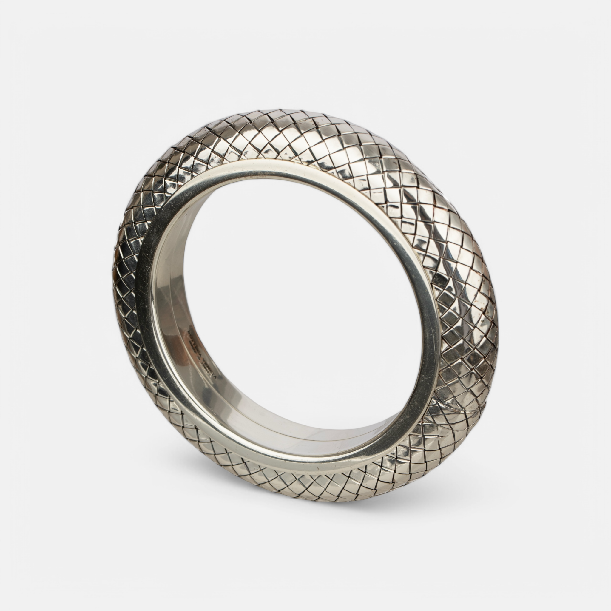 Bottega Veneta Intrecciato Sculpted Sterling Silver Bangle