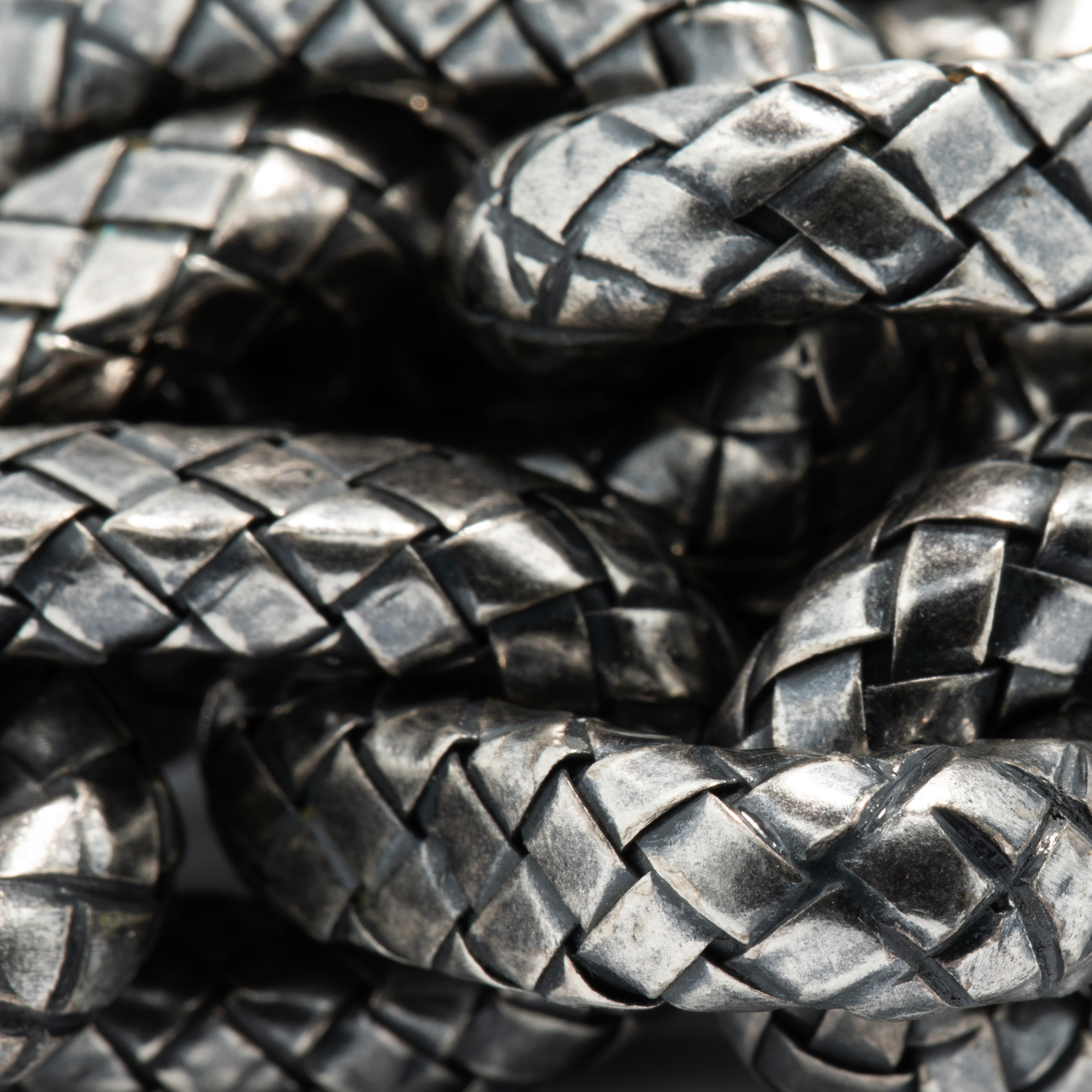 Bottega Veneta Intrecciato Chain Link Bracelet in Oxidised Sterling Silver