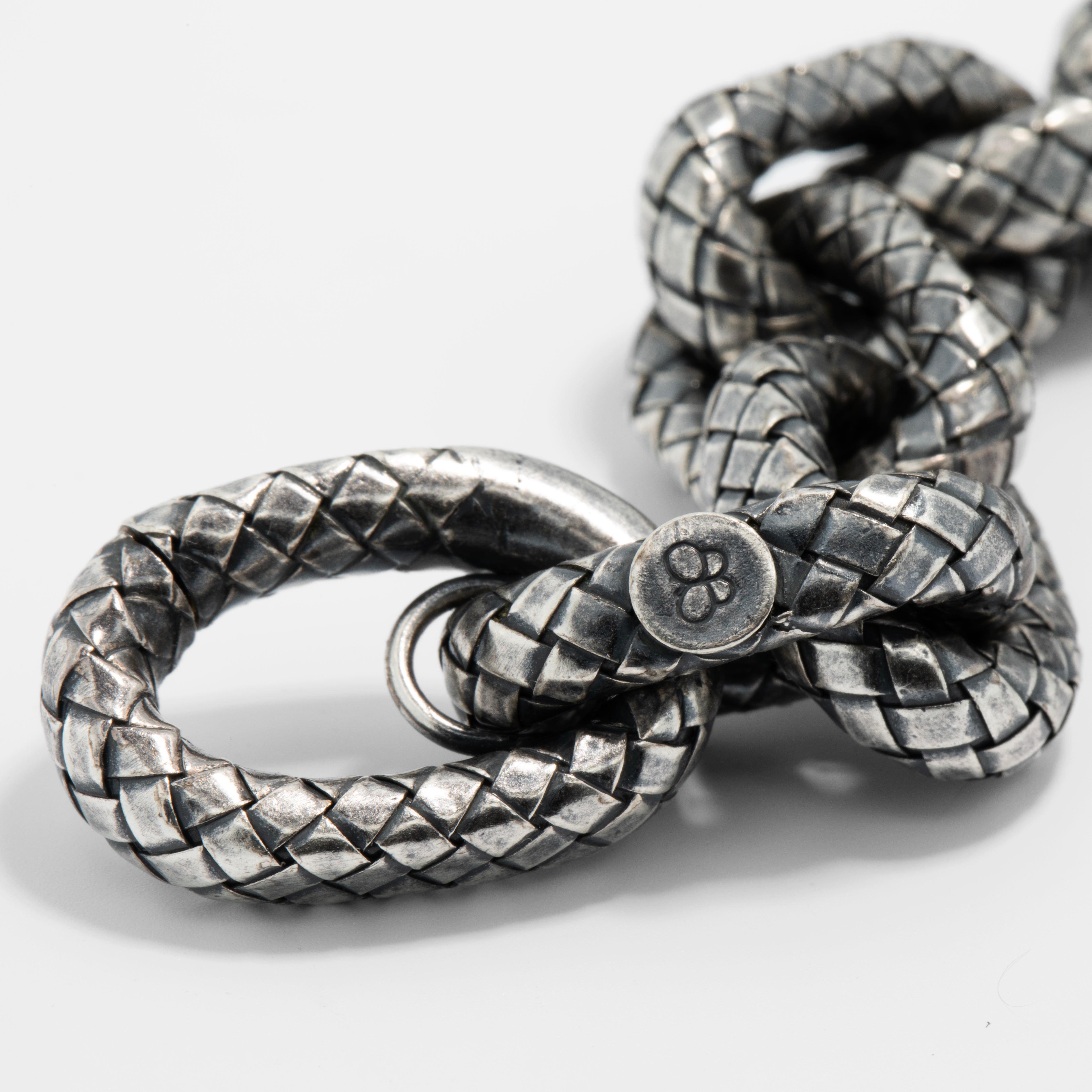 Bottega Veneta Intrecciato Chain Link Bracelet in Oxidised Sterling Silver