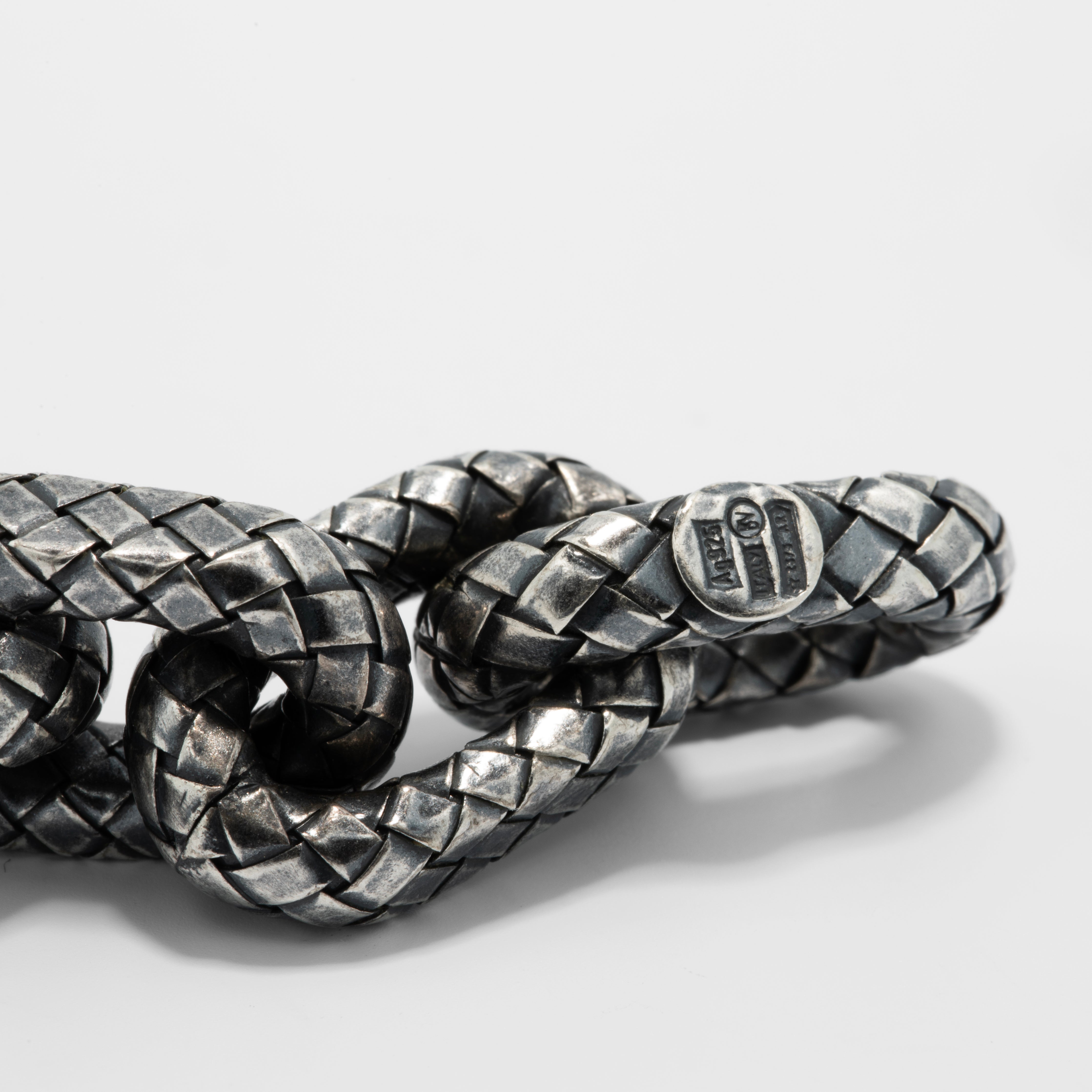 Bottega Veneta Intrecciato Chain Link Bracelet in Oxidised Sterling Silver