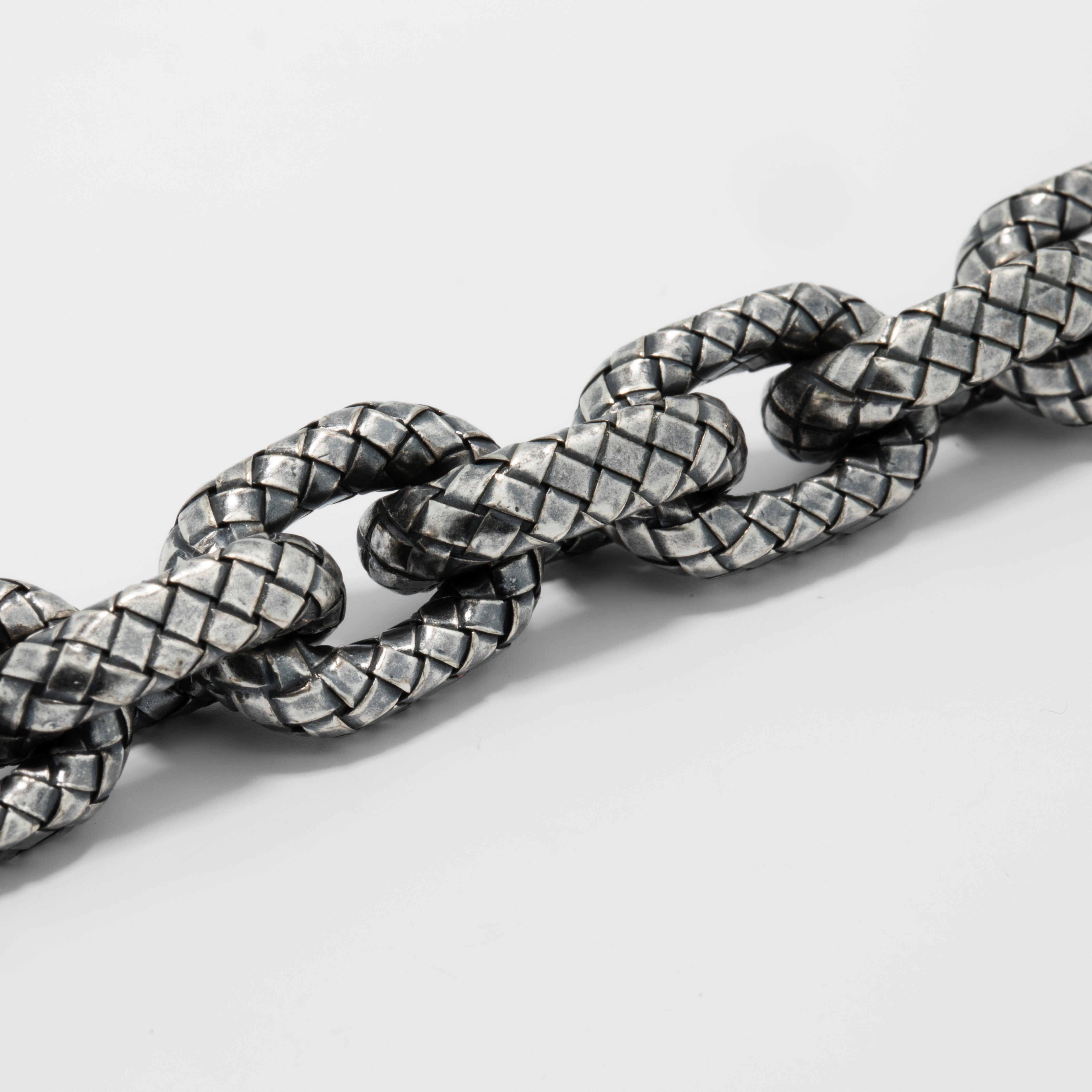 Bottega Veneta Intrecciato Chain Link Bracelet in Oxidised Sterling Silver