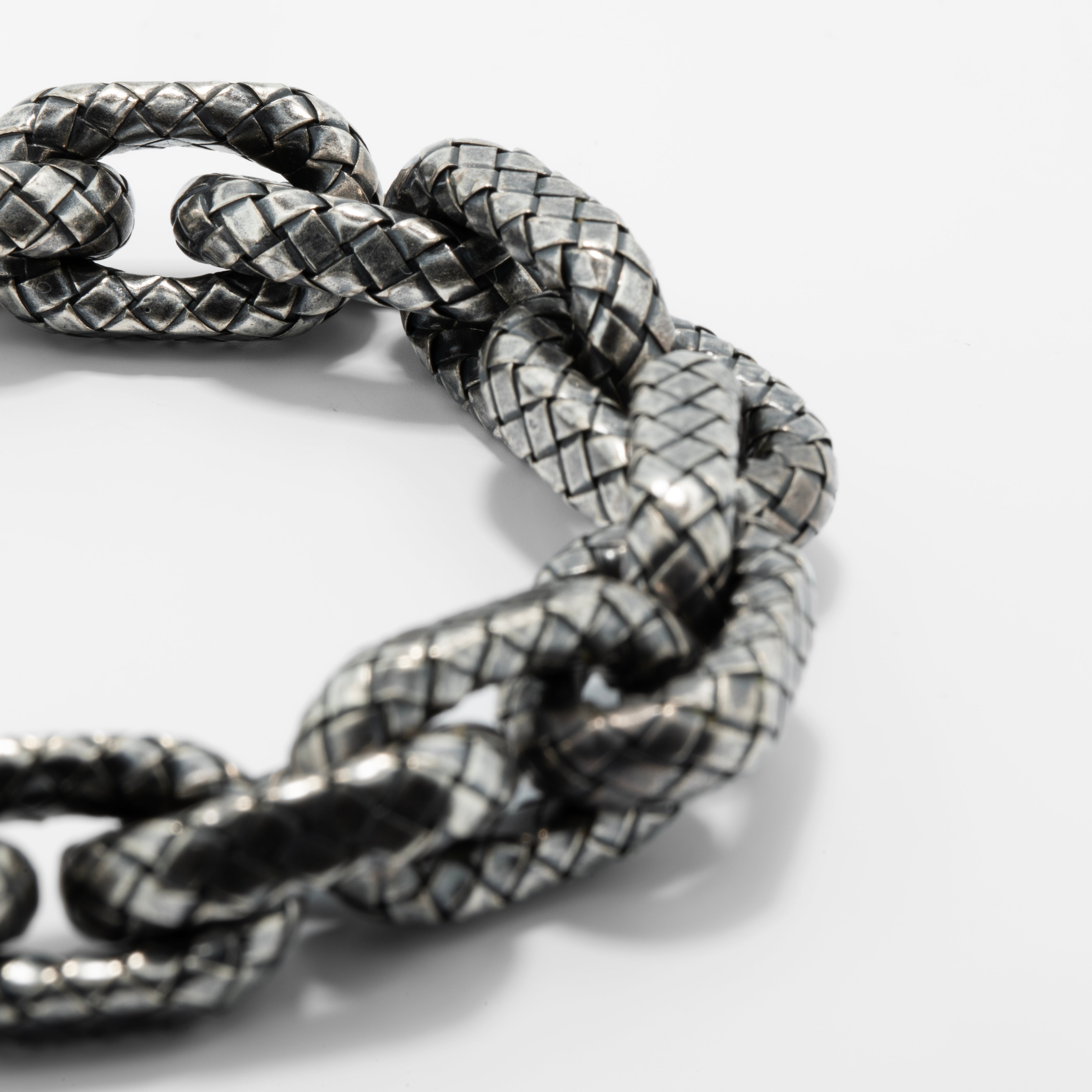 Bottega Veneta Intrecciato Chain Link Bracelet in Oxidised Sterling Silver