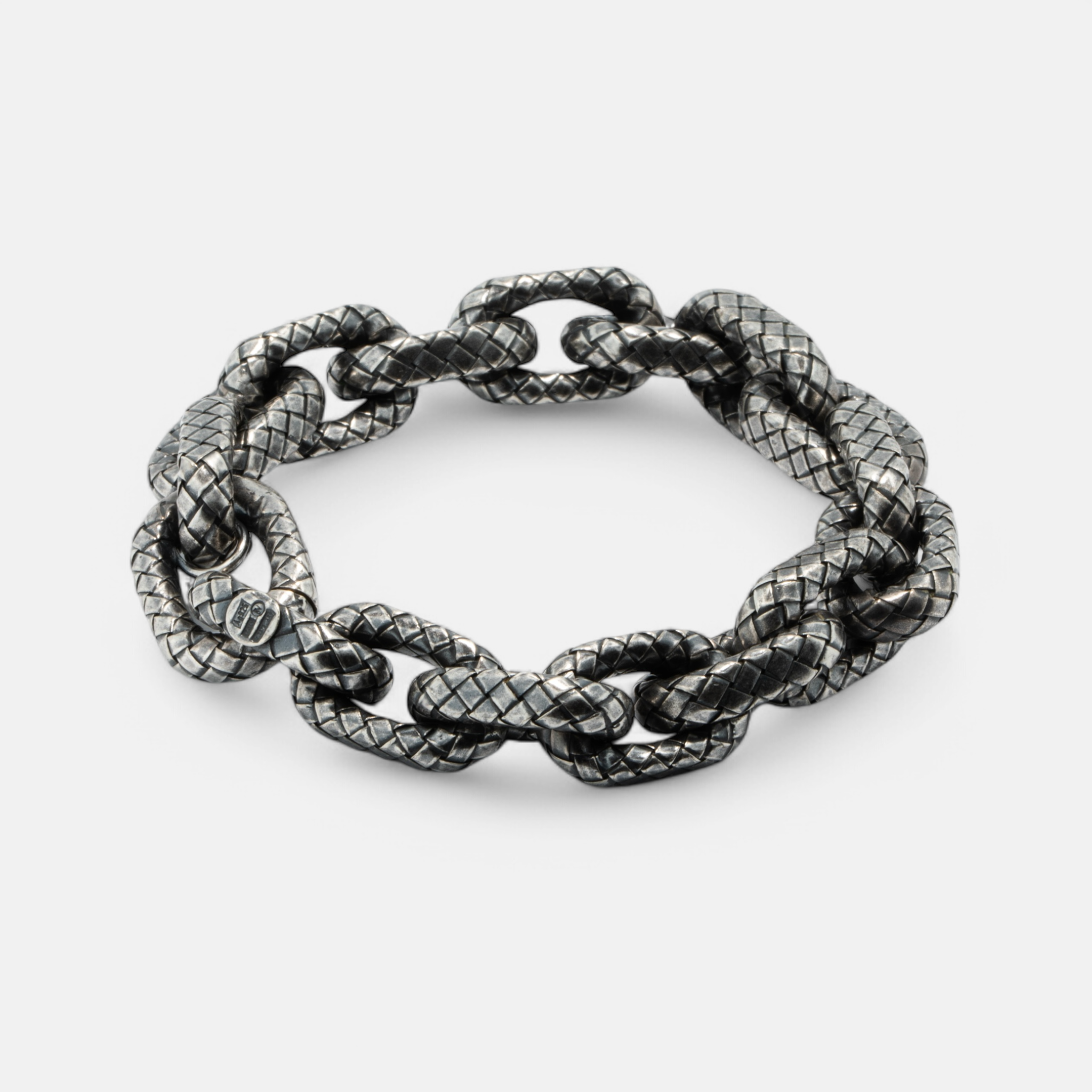 Bottega Veneta Intrecciato Chain Link Bracelet in Oxidised Sterling Silver