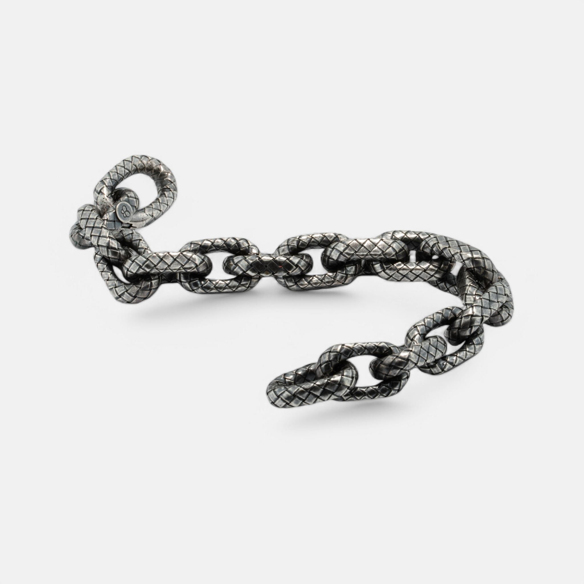 Bottega Veneta Intrecciato Chain Link Bracelet in Oxidised Sterling Silver