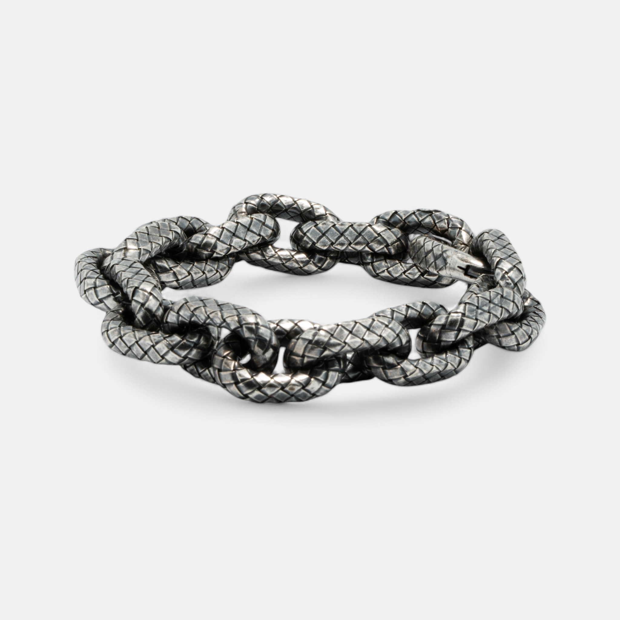 Bottega Veneta Intrecciato Chain Link Bracelet in Oxidised Sterling Silver