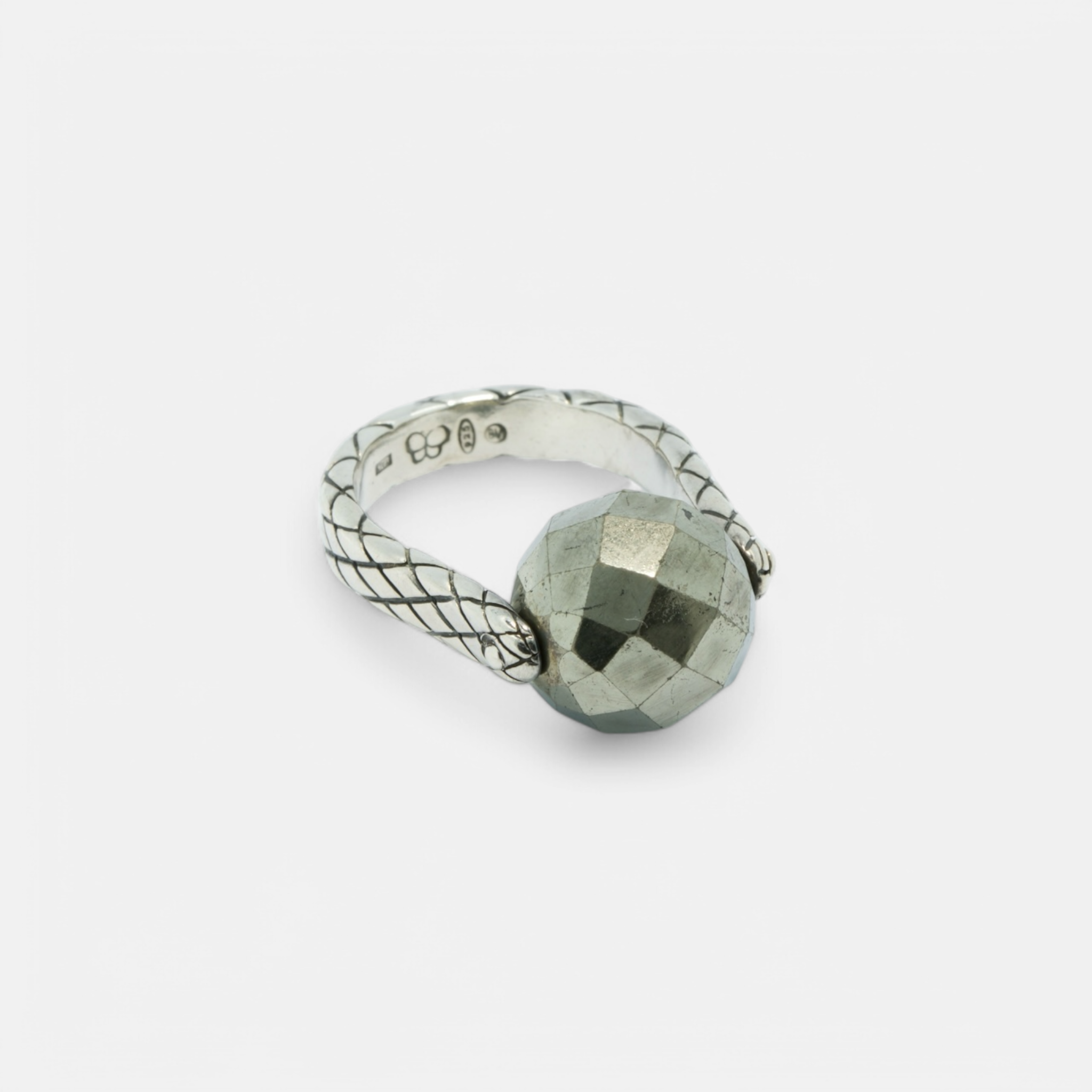 Bottega Veneta Intrecciato Sterling Silver Ring with Faceted Hematite Ball