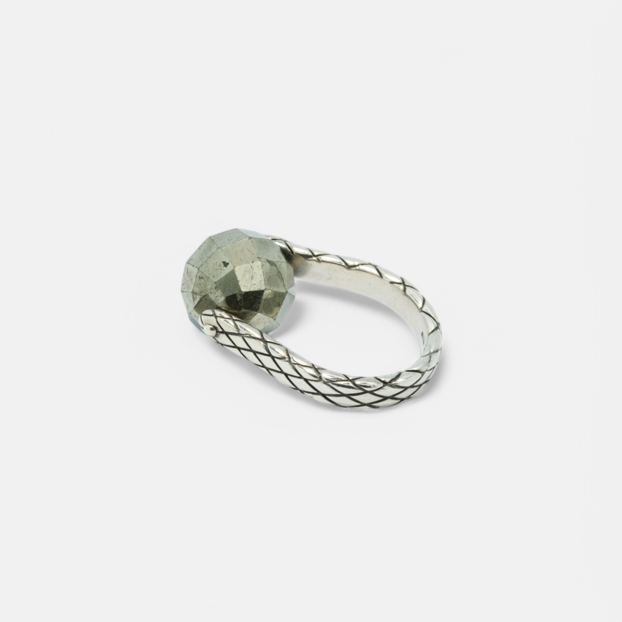 Bottega Veneta Intrecciato Sterling Silver Ring with Faceted Hematite Ball