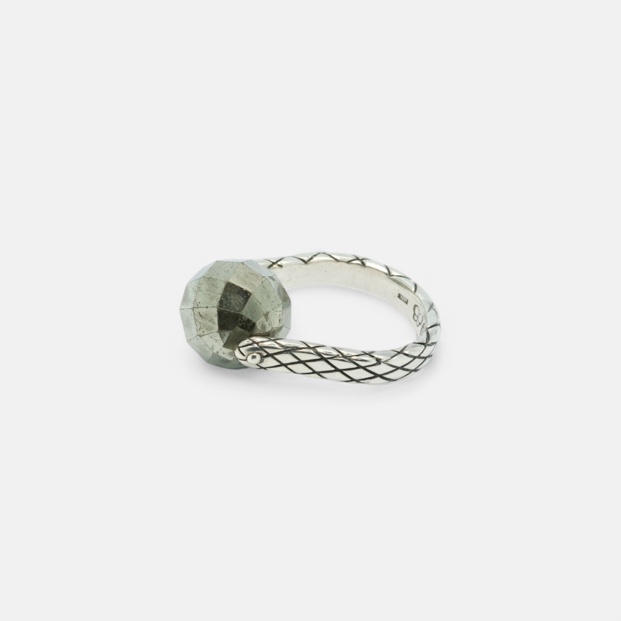 Bottega Veneta Intrecciato Sterling Silver Ring with Faceted Hematite Ball