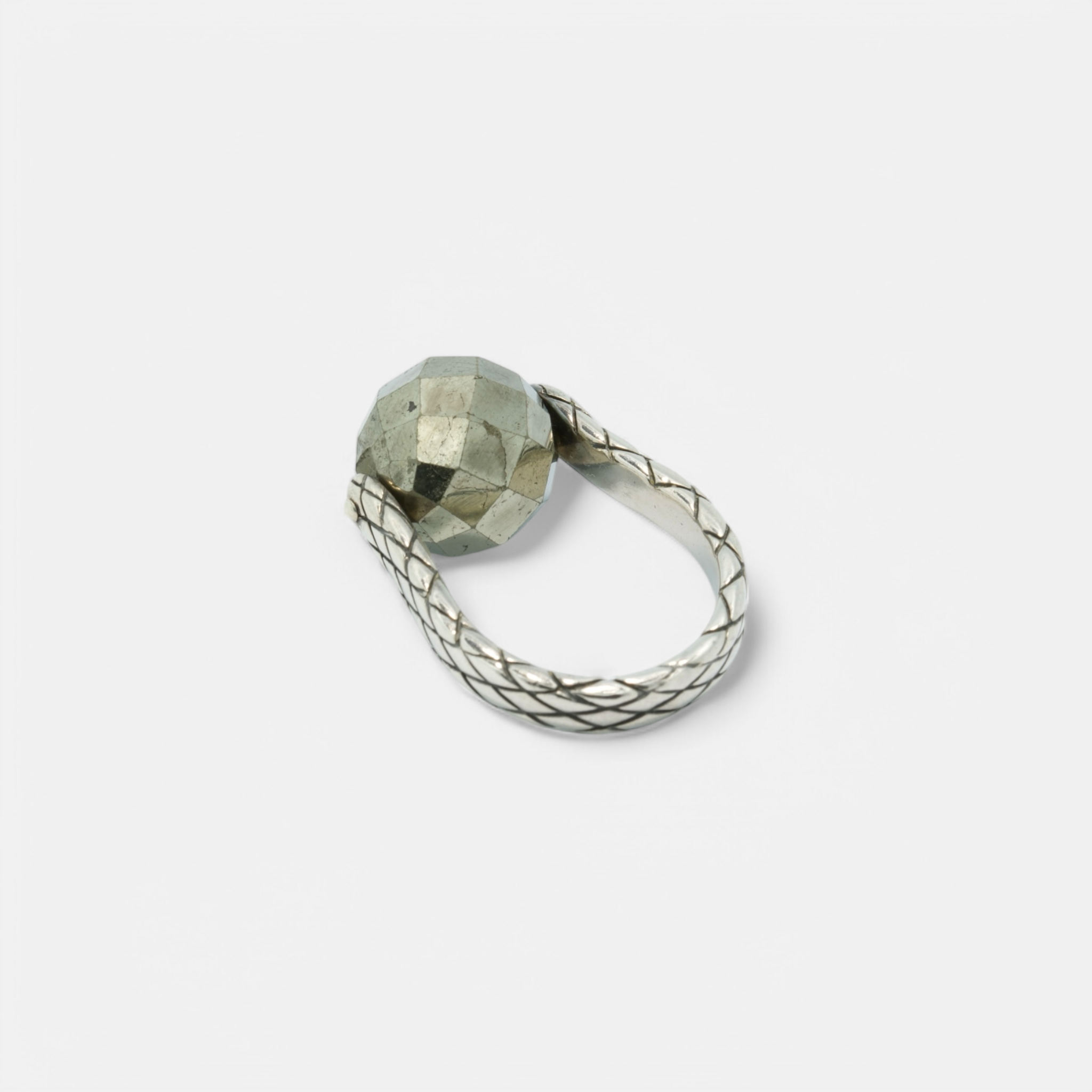 Bottega Veneta Intrecciato Sterling Silver Ring with Faceted Hematite Ball