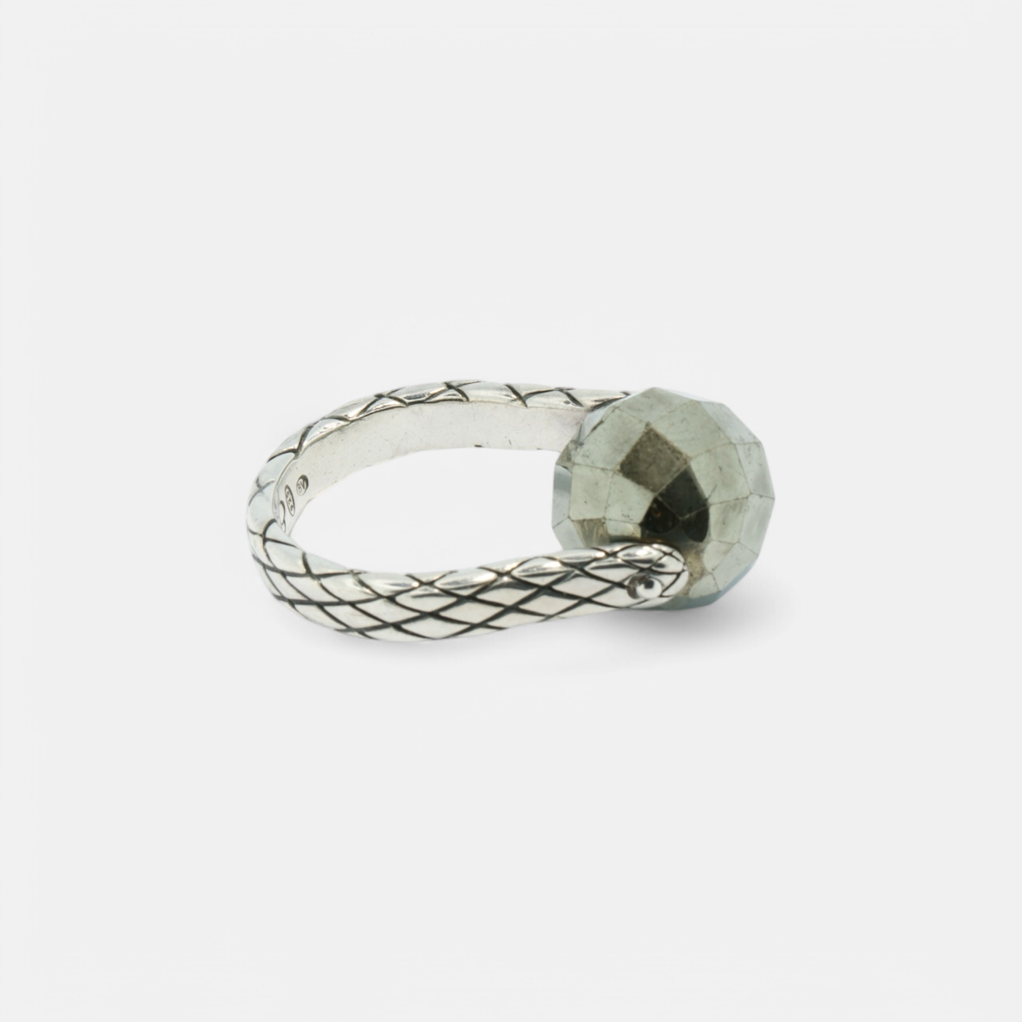 Bottega Veneta Intrecciato Sterling Silver Ring with Faceted Hematite Ball