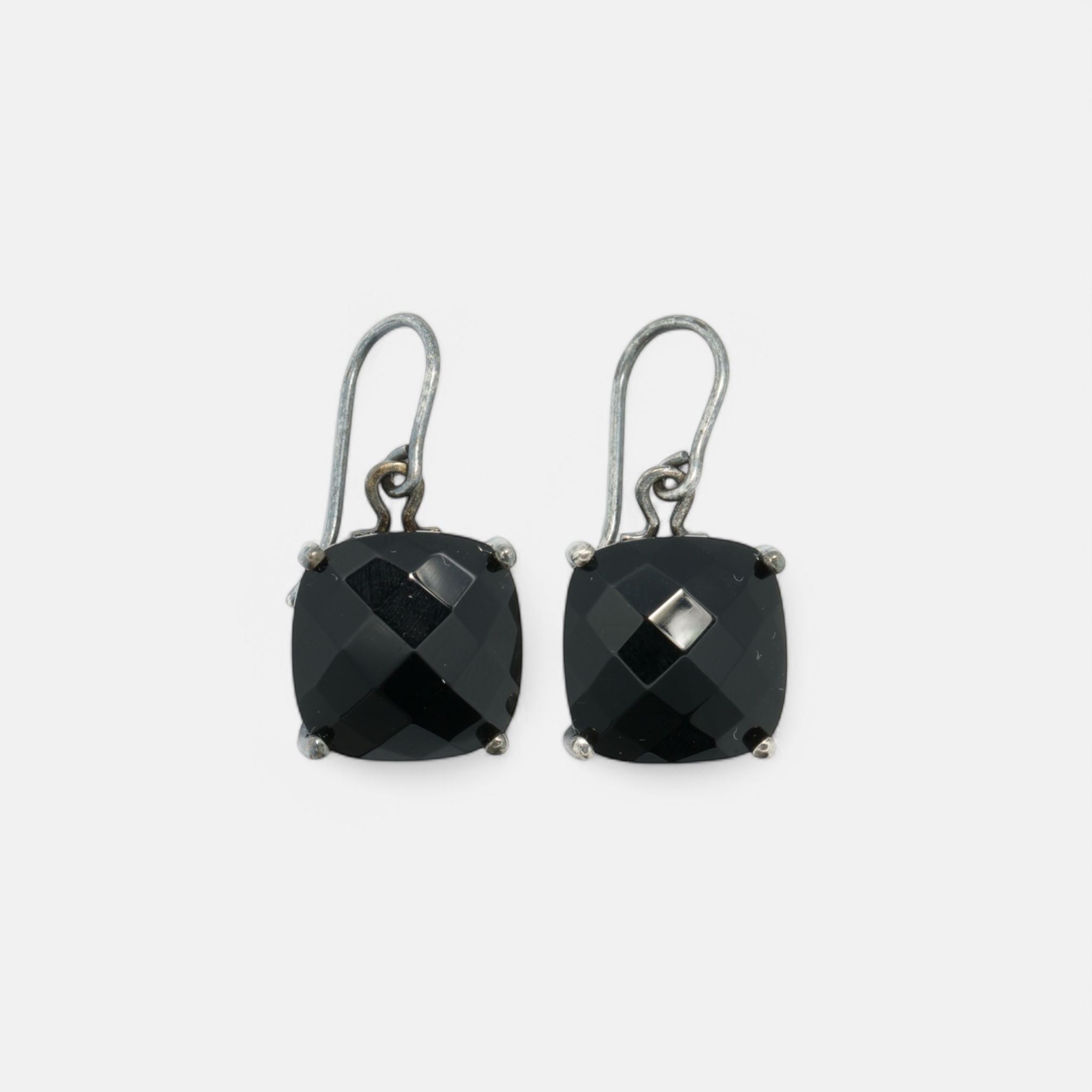 Bottega Veneta Black Faceted Stone Drop Earrings in Sterling Silver