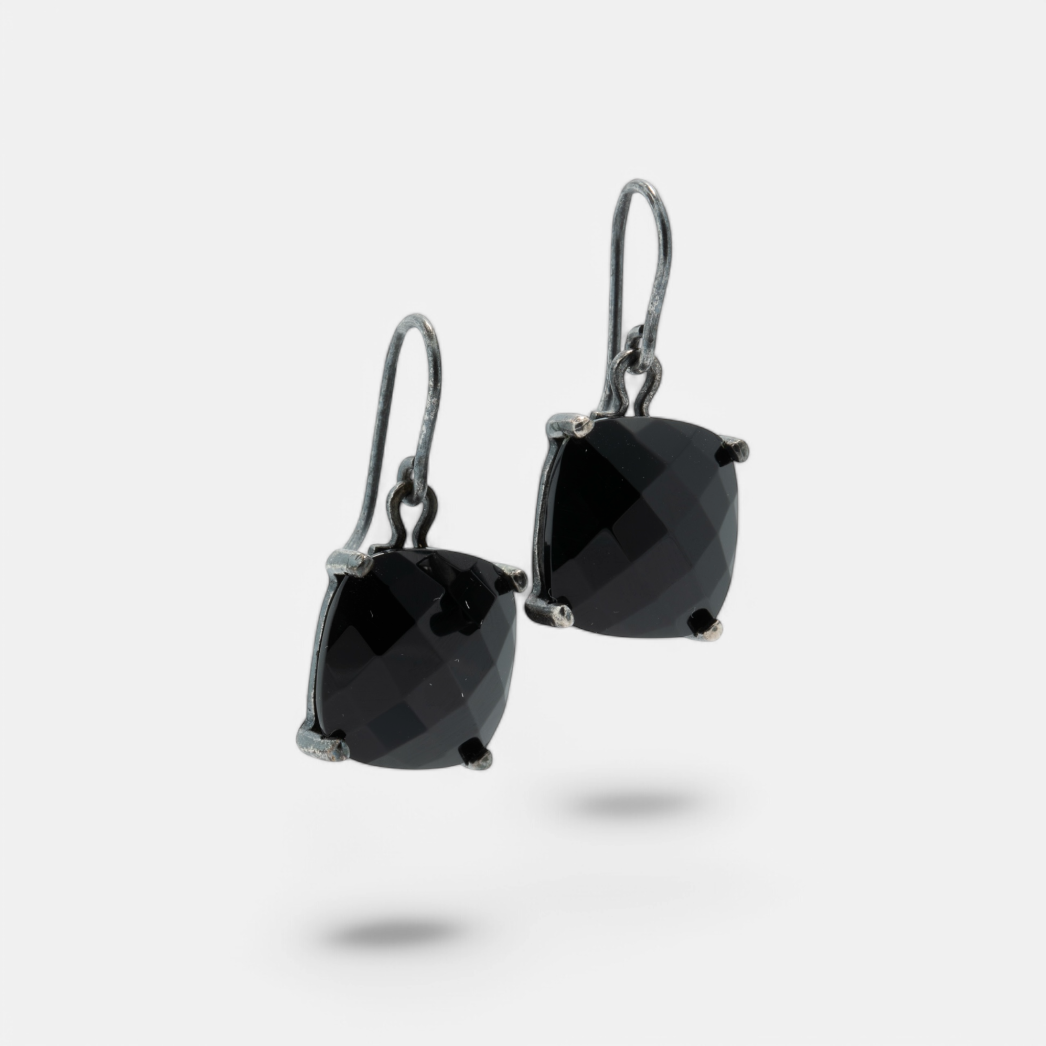 Bottega Veneta Black Faceted Stone Drop Earrings in Sterling Silver