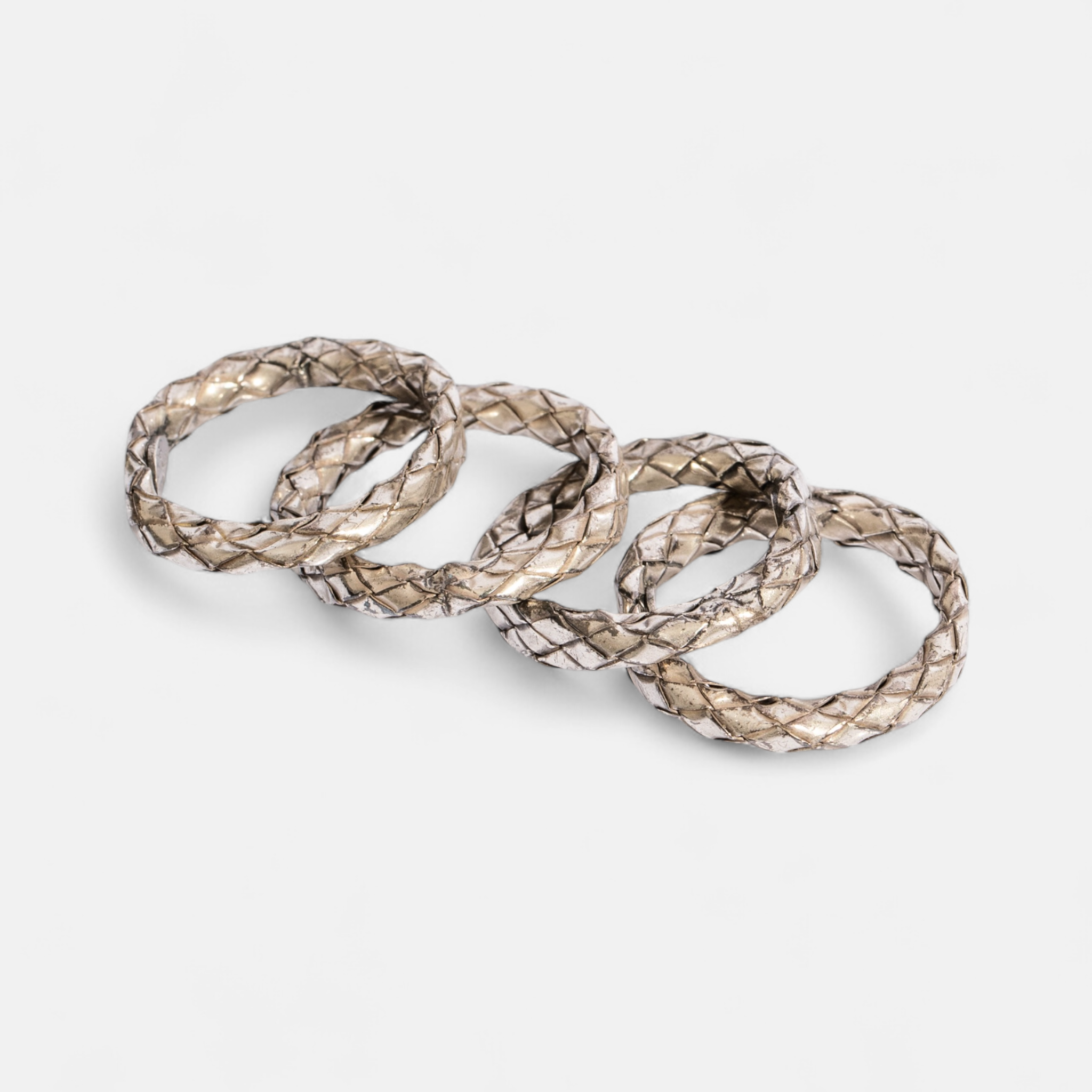 Bottega Veneta Set of Four Intrecciato Sterling Silver Rings