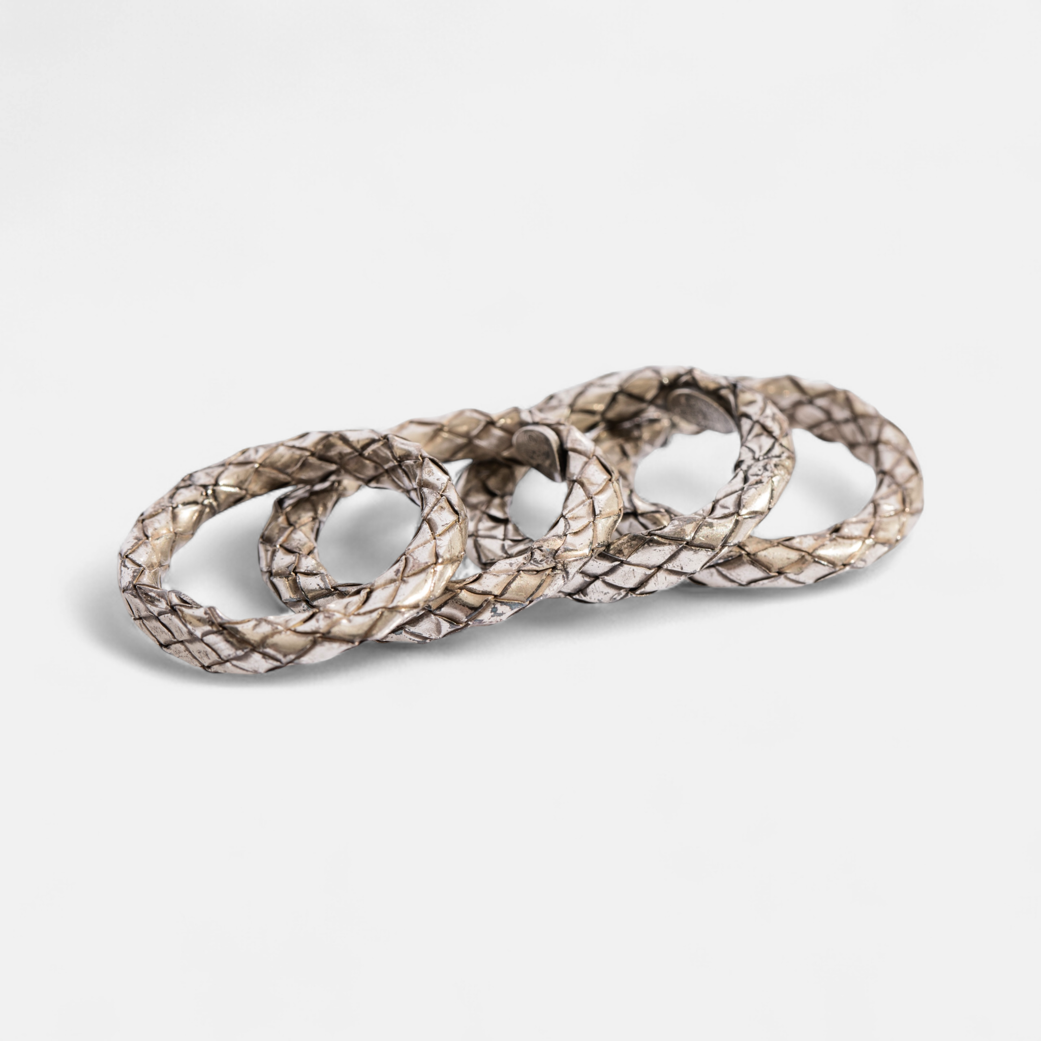 Bottega Veneta Set of Four Intrecciato Sterling Silver Rings