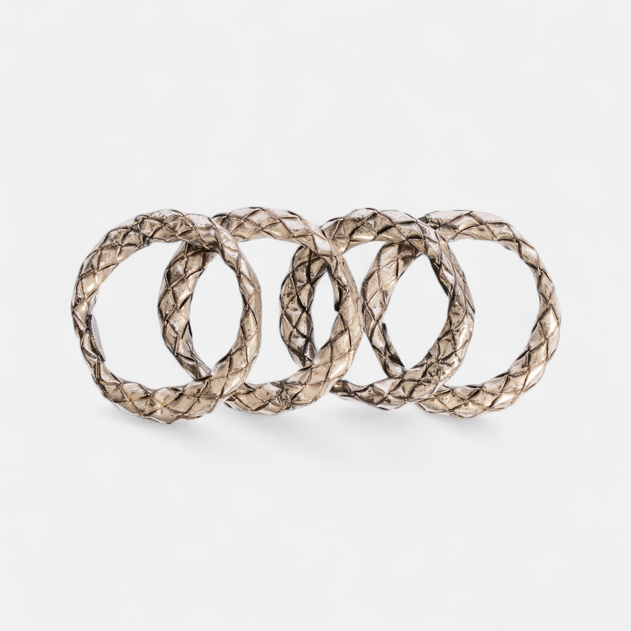 Bottega Veneta Set of Four Intrecciato Sterling Silver Rings