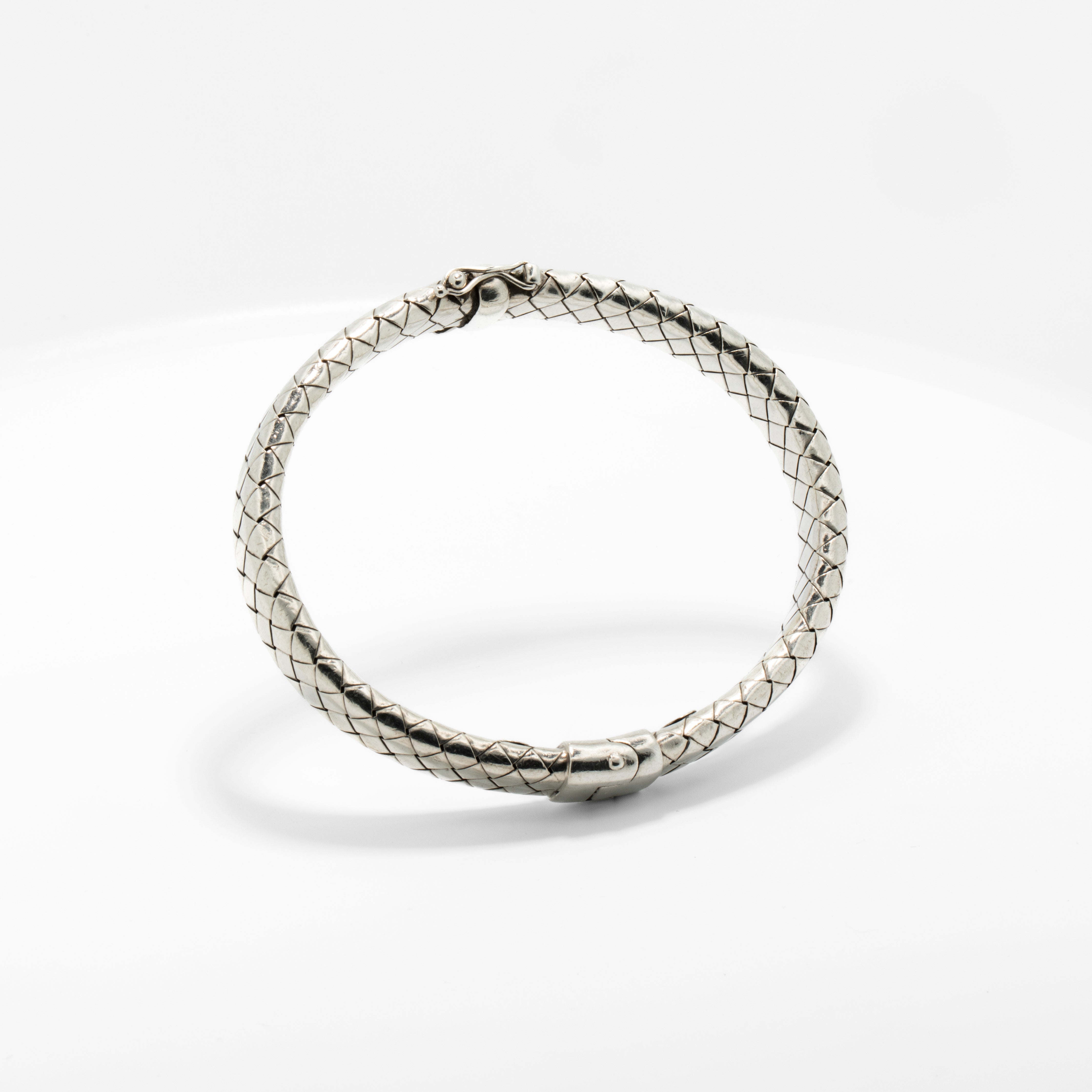 Bottega Veneta Sculpted Intrecciato Sterling Silver Hinged Bracelet