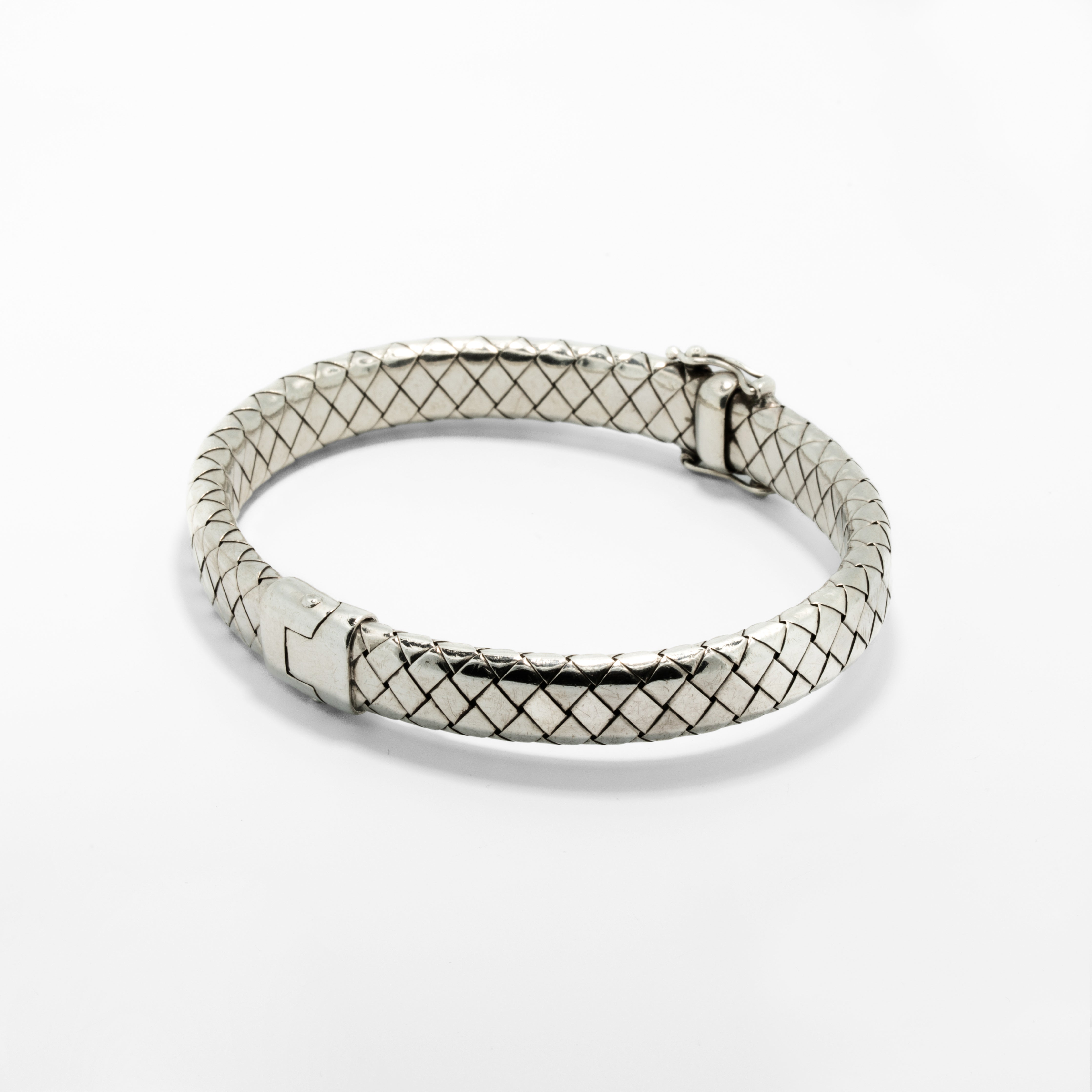 Bottega Veneta Sculpted Intrecciato Sterling Silver Hinged Bracelet