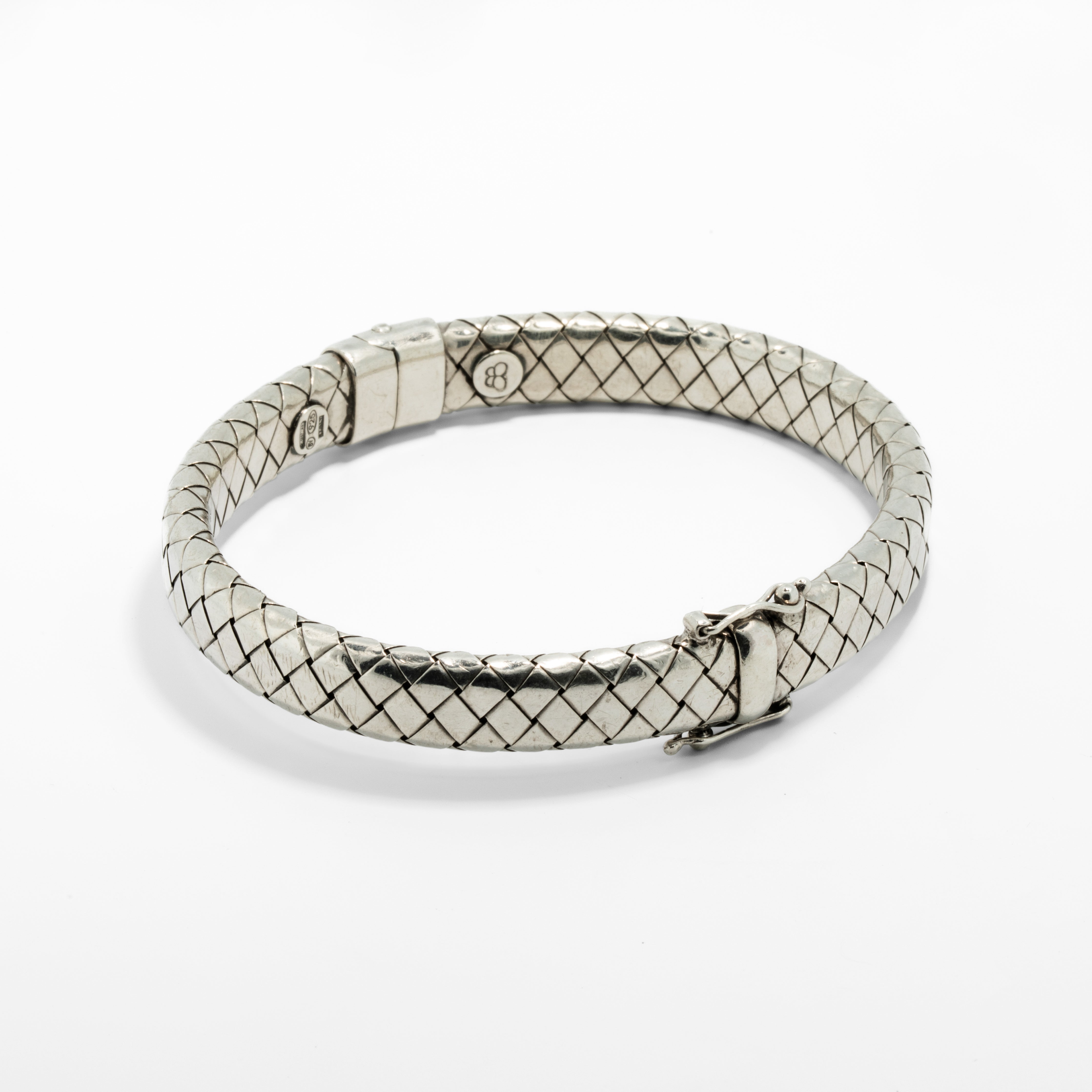 Bottega Veneta Sculpted Intrecciato Sterling Silver Hinged Bracelet