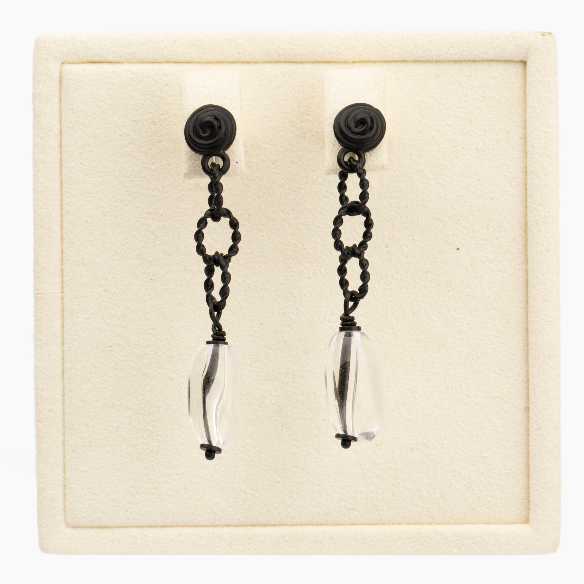 Bottega Veneta Blackened Sterling Silver and Rock Crystal Drop Earrings