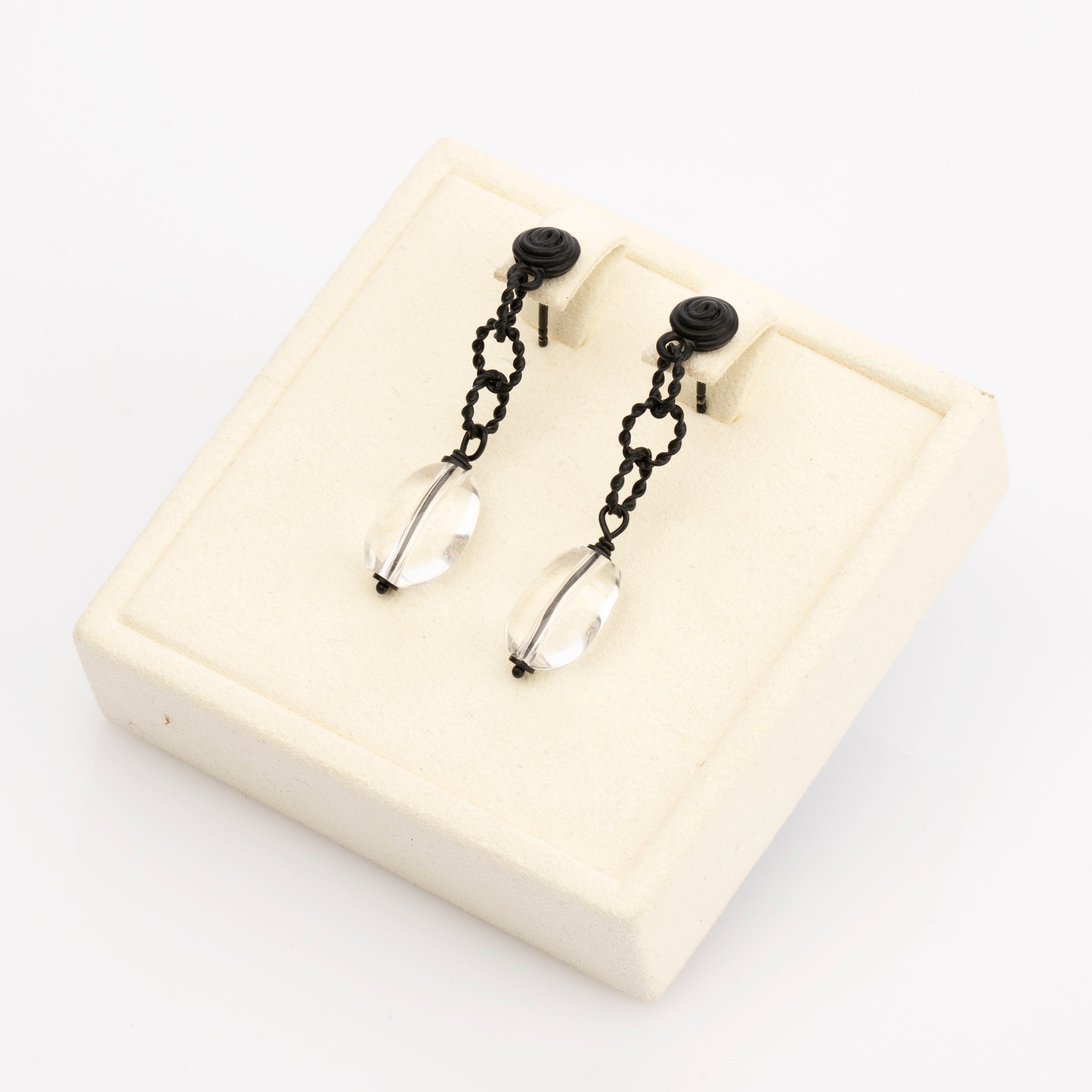Bottega Veneta Blackened Sterling Silver and Rock Crystal Drop Earrings