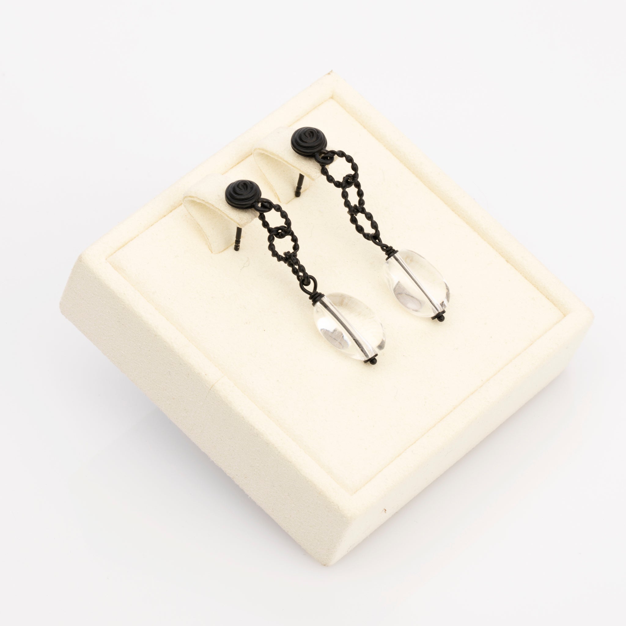 Bottega Veneta Blackened Sterling Silver and Rock Crystal Drop Earrings