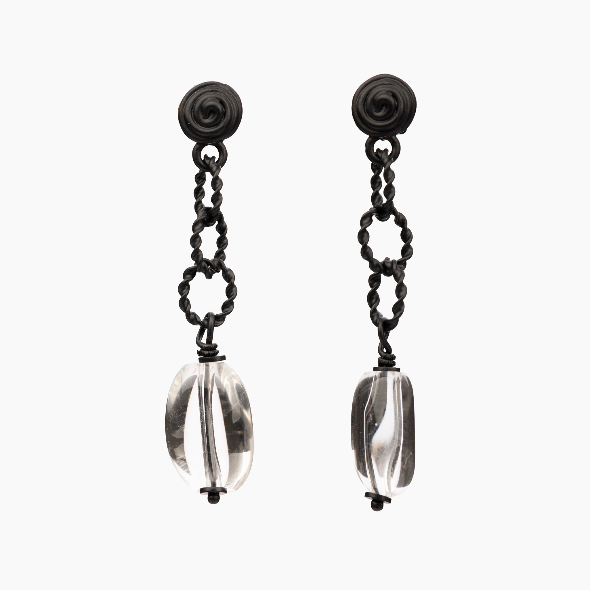 Bottega Veneta Blackened Sterling Silver and Rock Crystal Drop Earrings