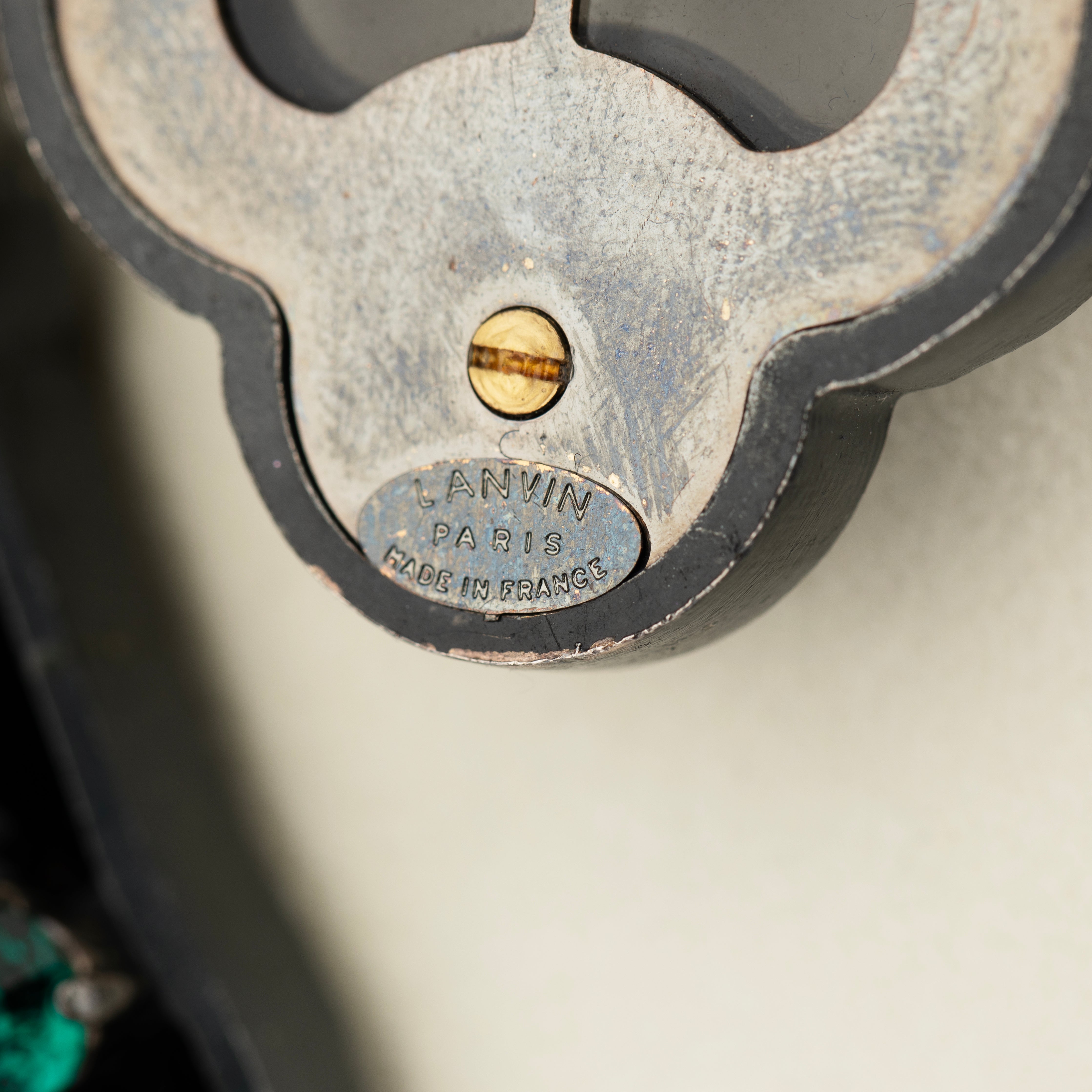 Lanvin Black Anthracite Chain and Green Crystal Lariat Necklace