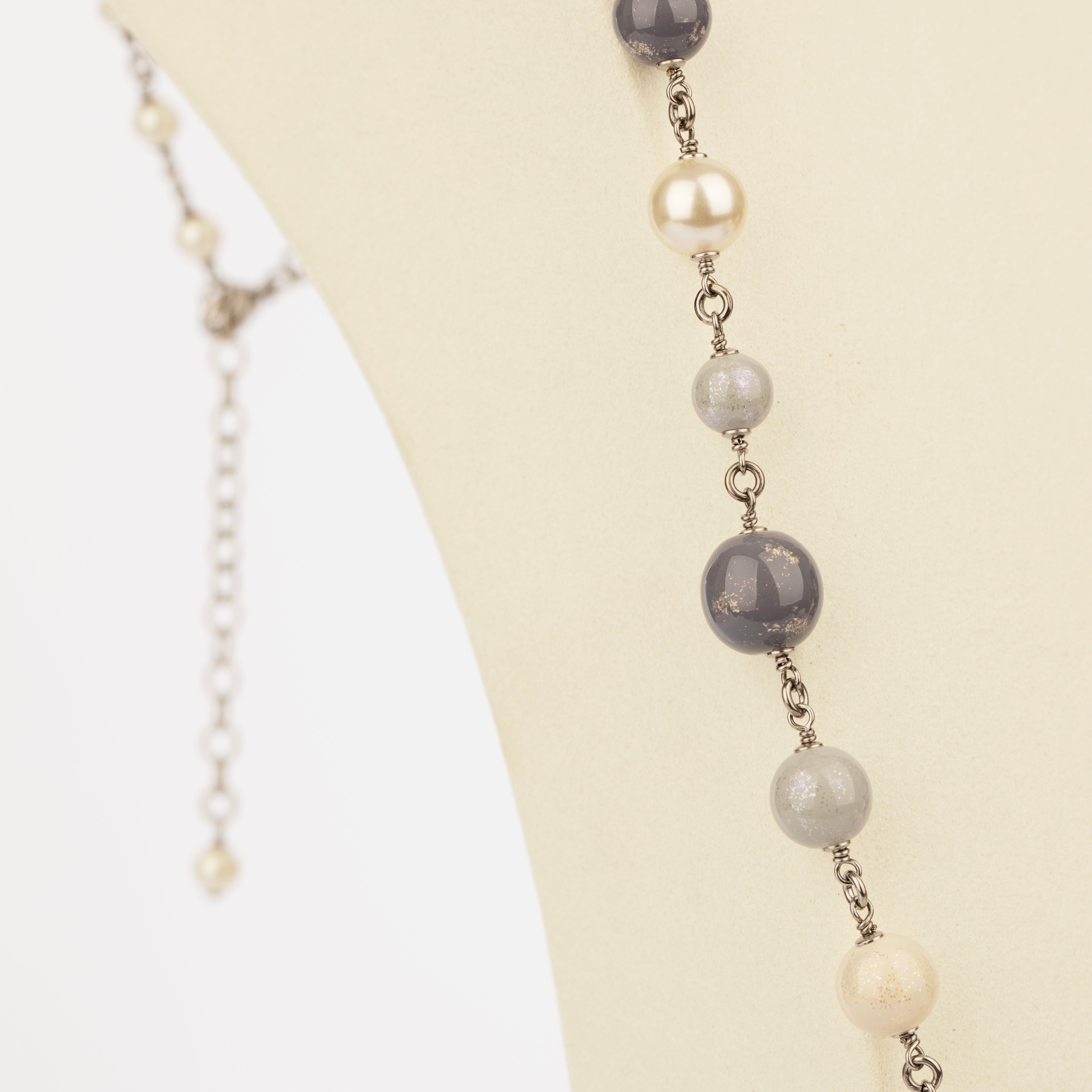 Chanel Faux Pearl and Crystal Silver Tone CC 94cm Long Necklace – 2017 Collection