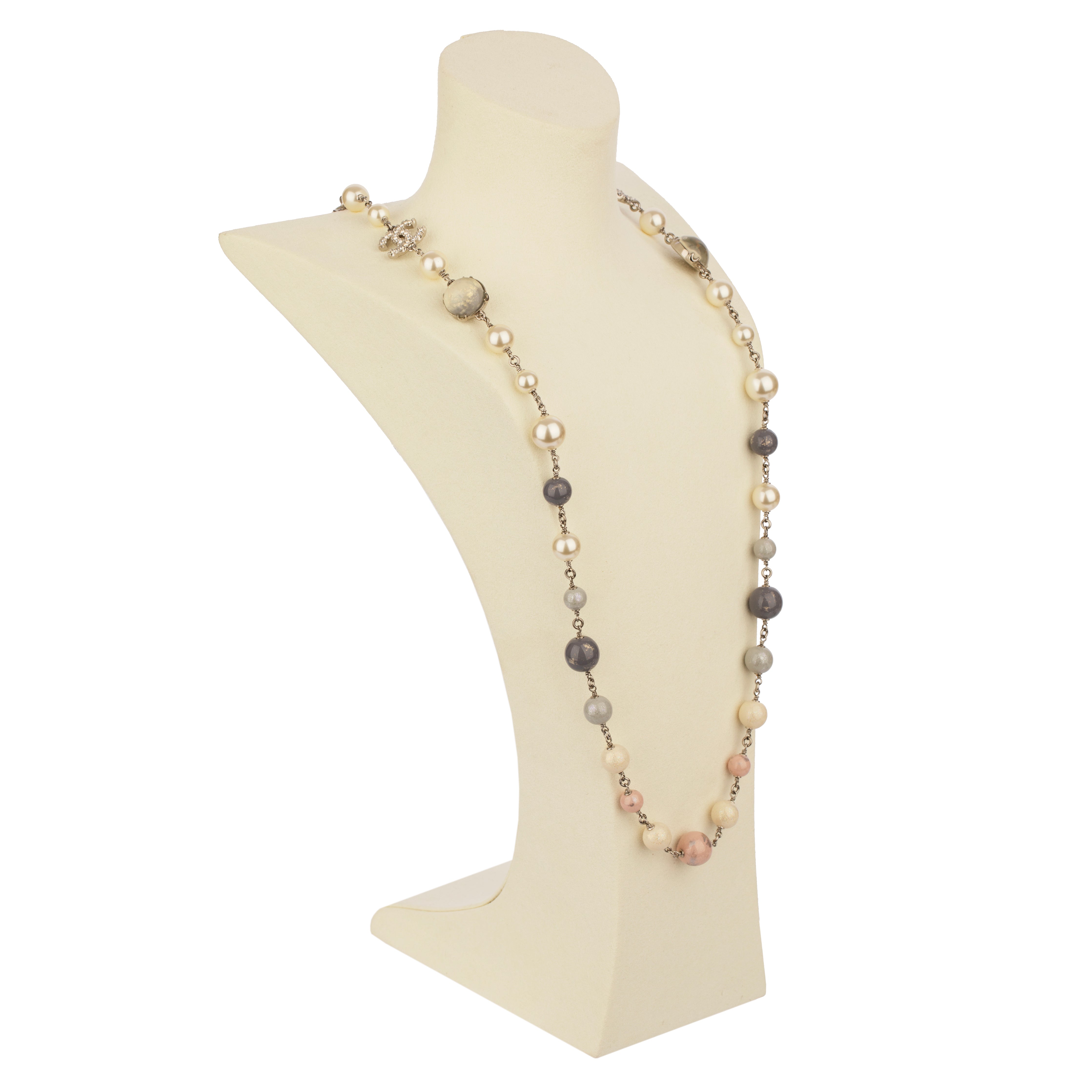 Chanel Faux Pearl and Crystal Silver Tone CC 94cm Long Necklace – 2017 Collection