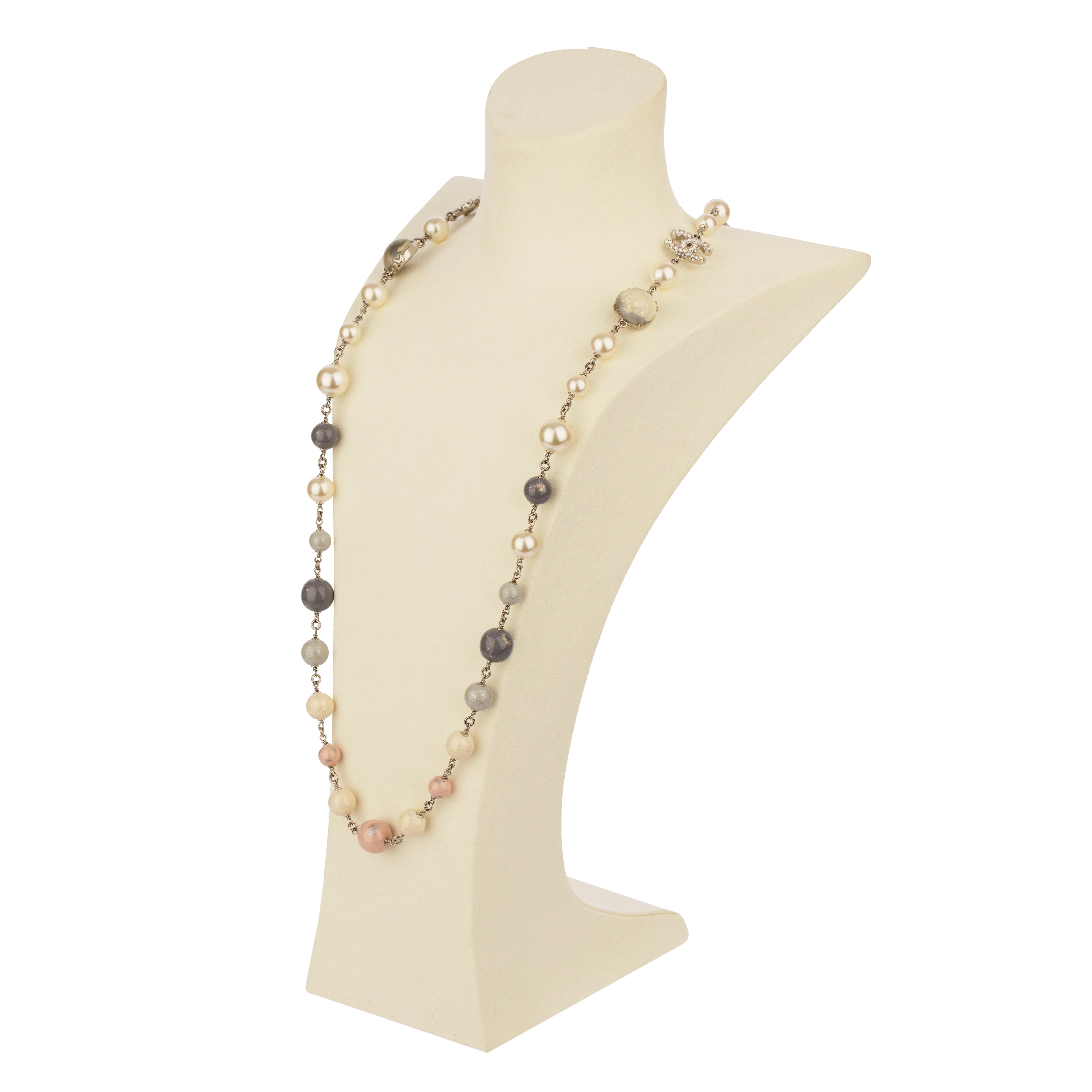 Chanel Faux Pearl and Crystal Silver Tone CC 94cm Long Necklace – 2017 Collection