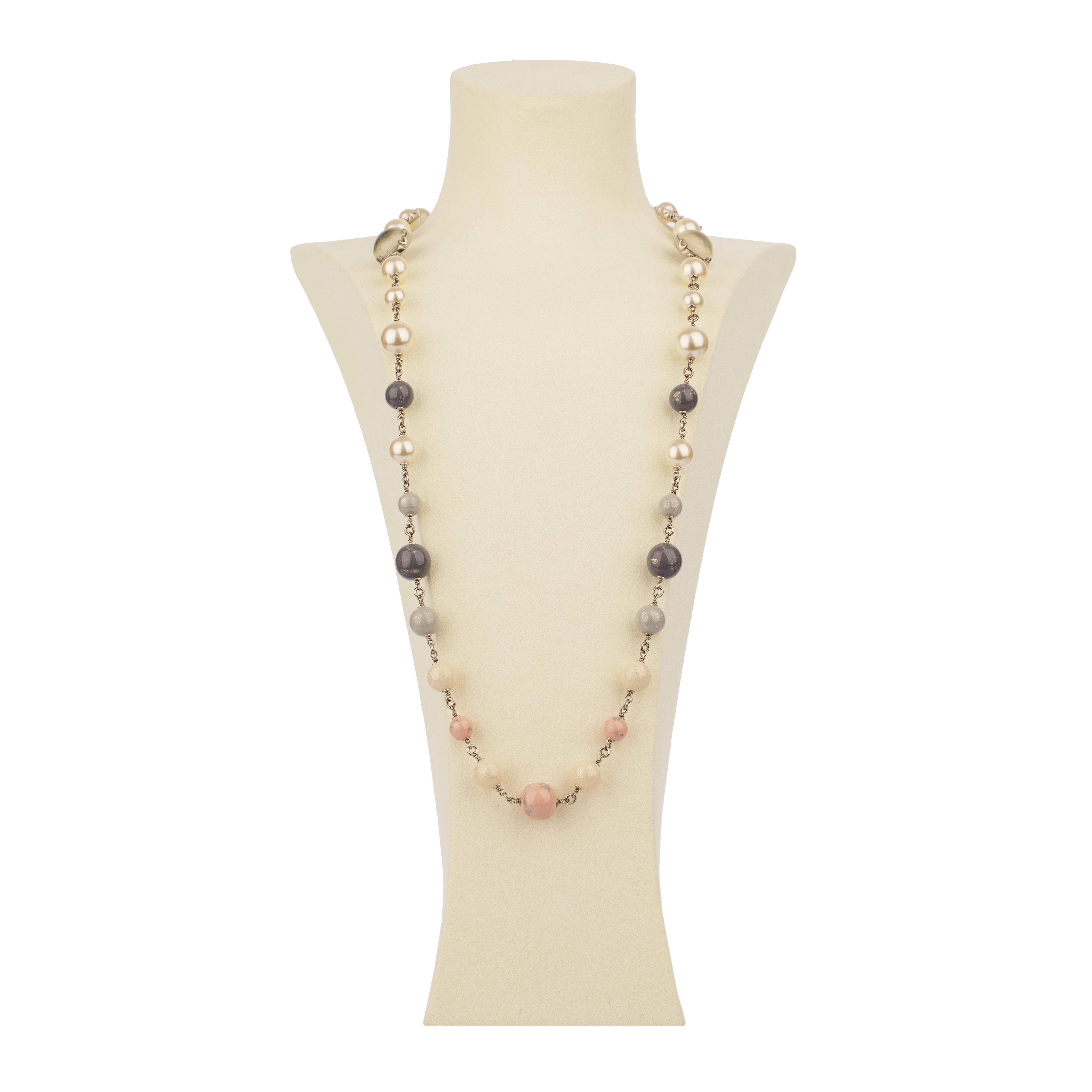 Chanel Faux Pearl and Crystal Silver Tone CC 94cm Long Necklace – 2017 Collection