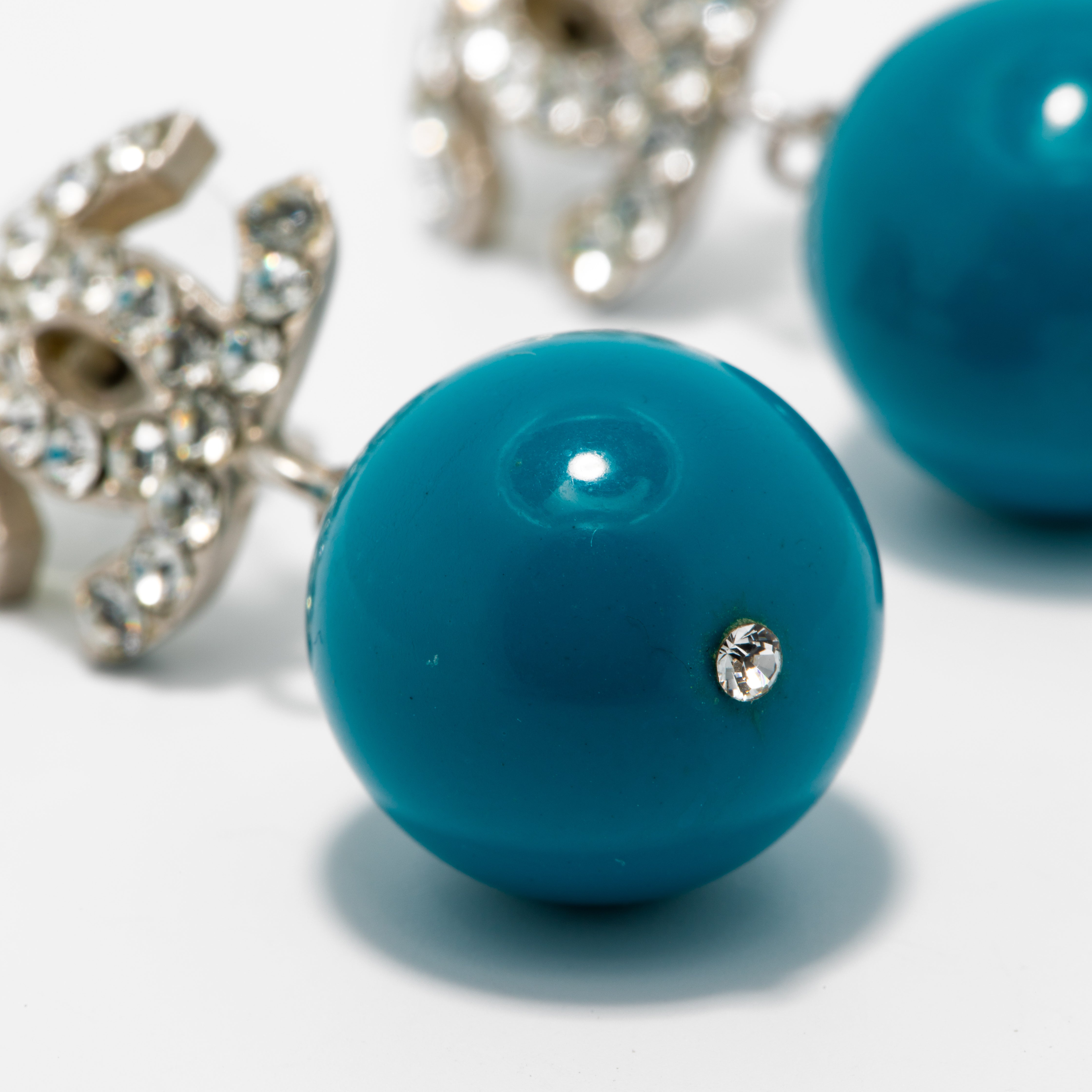 Chanel CC Logo Drop Earrings with Teal Resin Beads