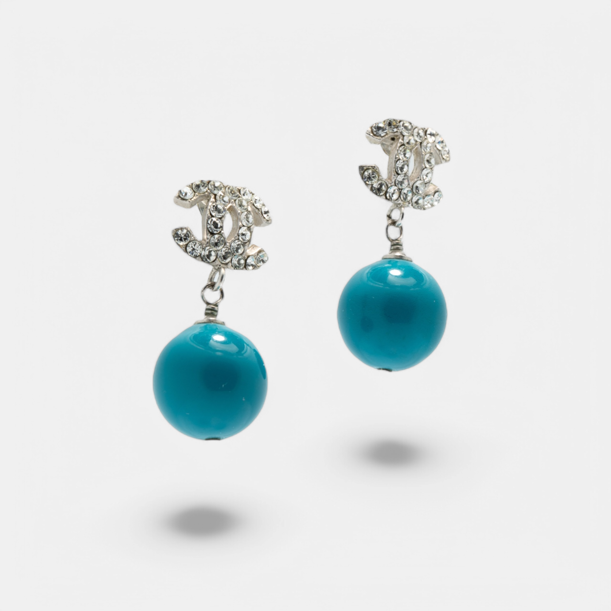 Chanel CC Logo Drop Earrings with Teal Resin Beads