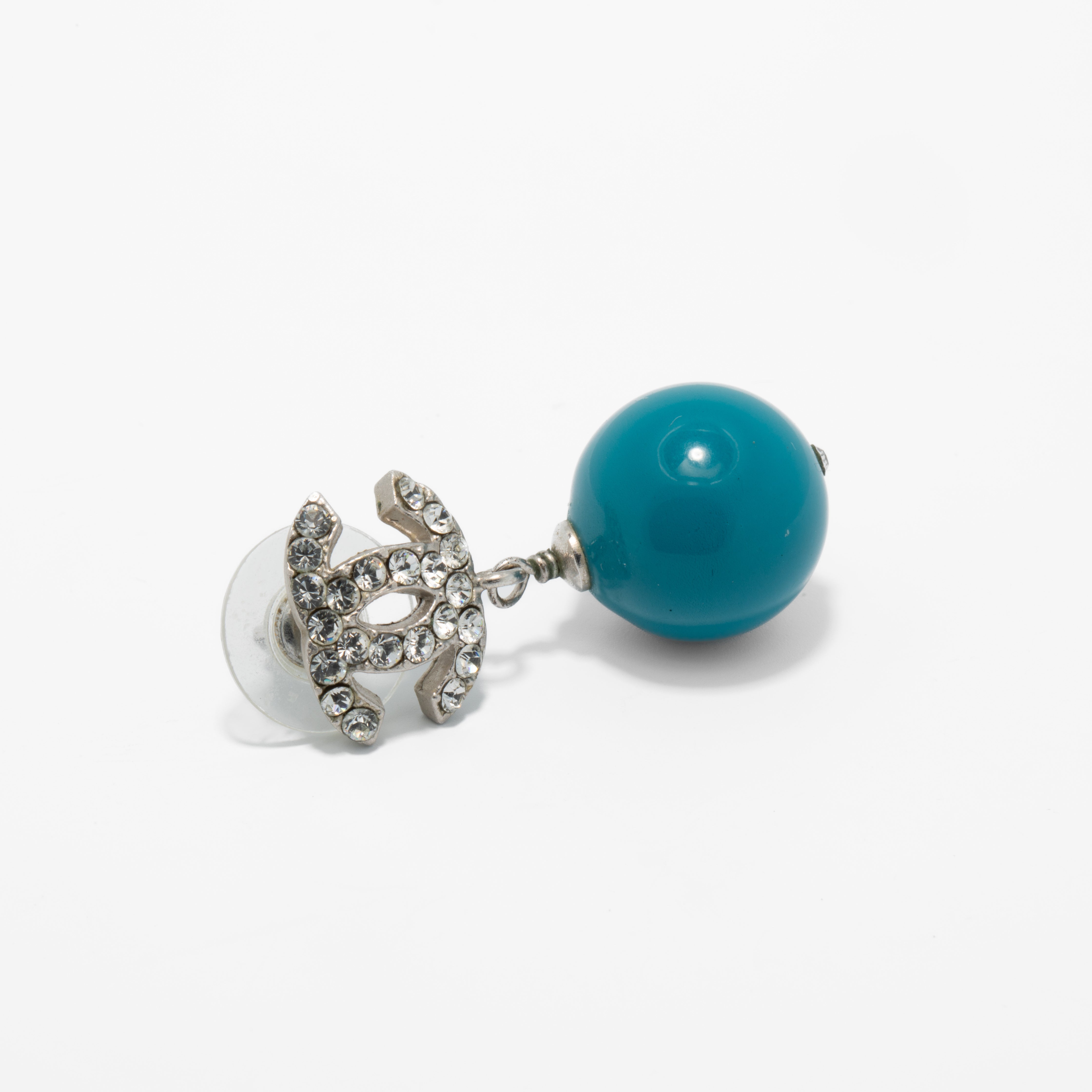 Chanel CC Logo Drop Earrings with Teal Resin Beads
