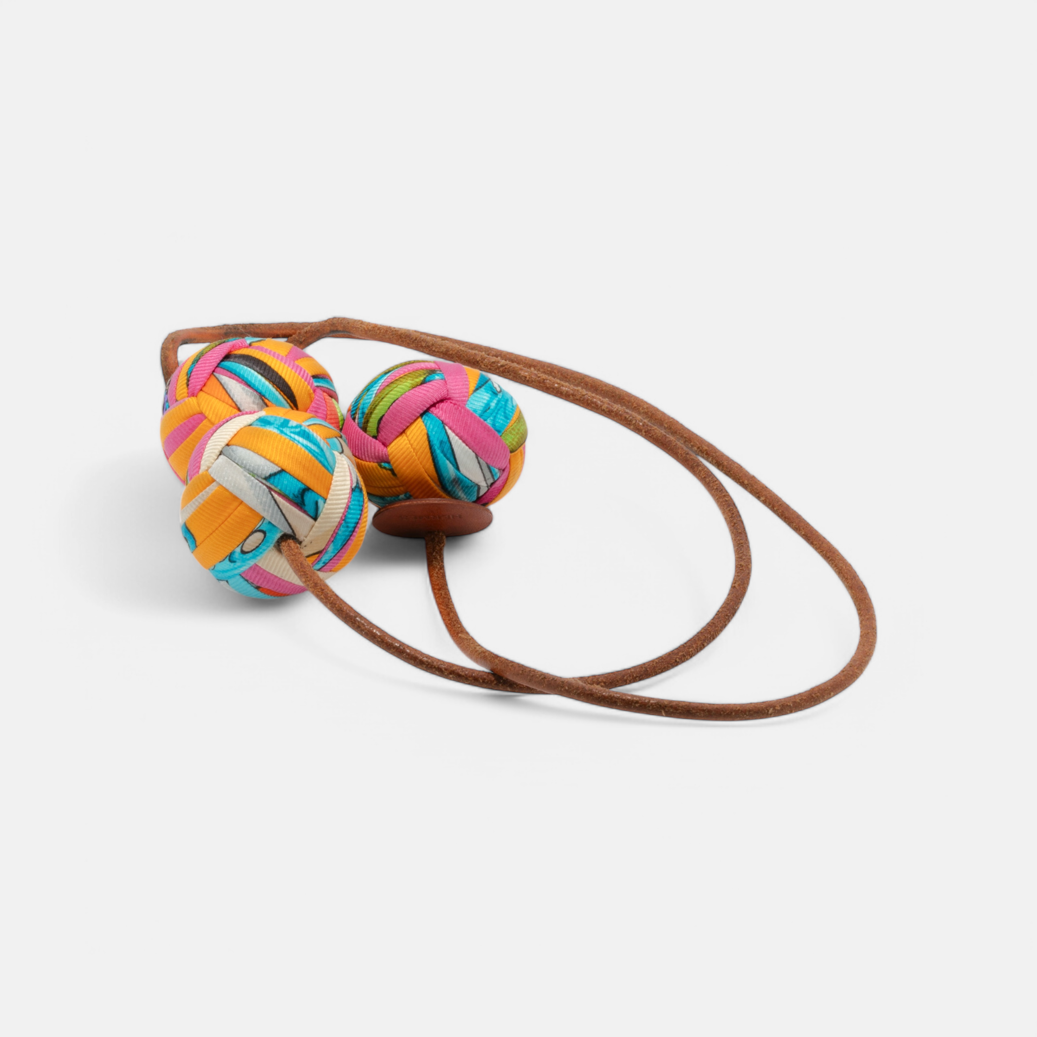 Hermès Silk and Leather ‘Rocabar’ Triple Sphere Keychain/Bag Accessory