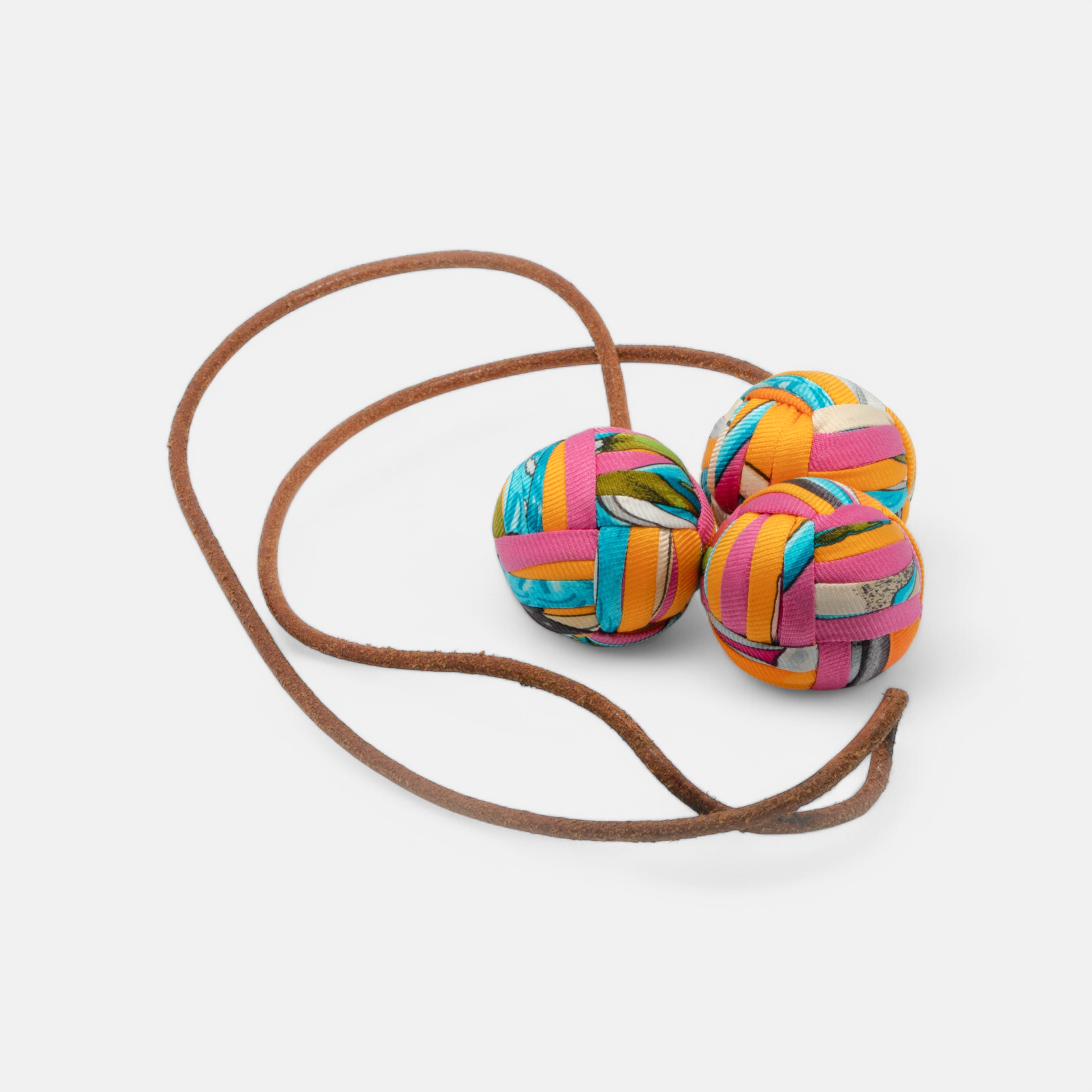 Hermès Silk and Leather ‘Rocabar’ Triple Sphere Keychain/Bag Accessory