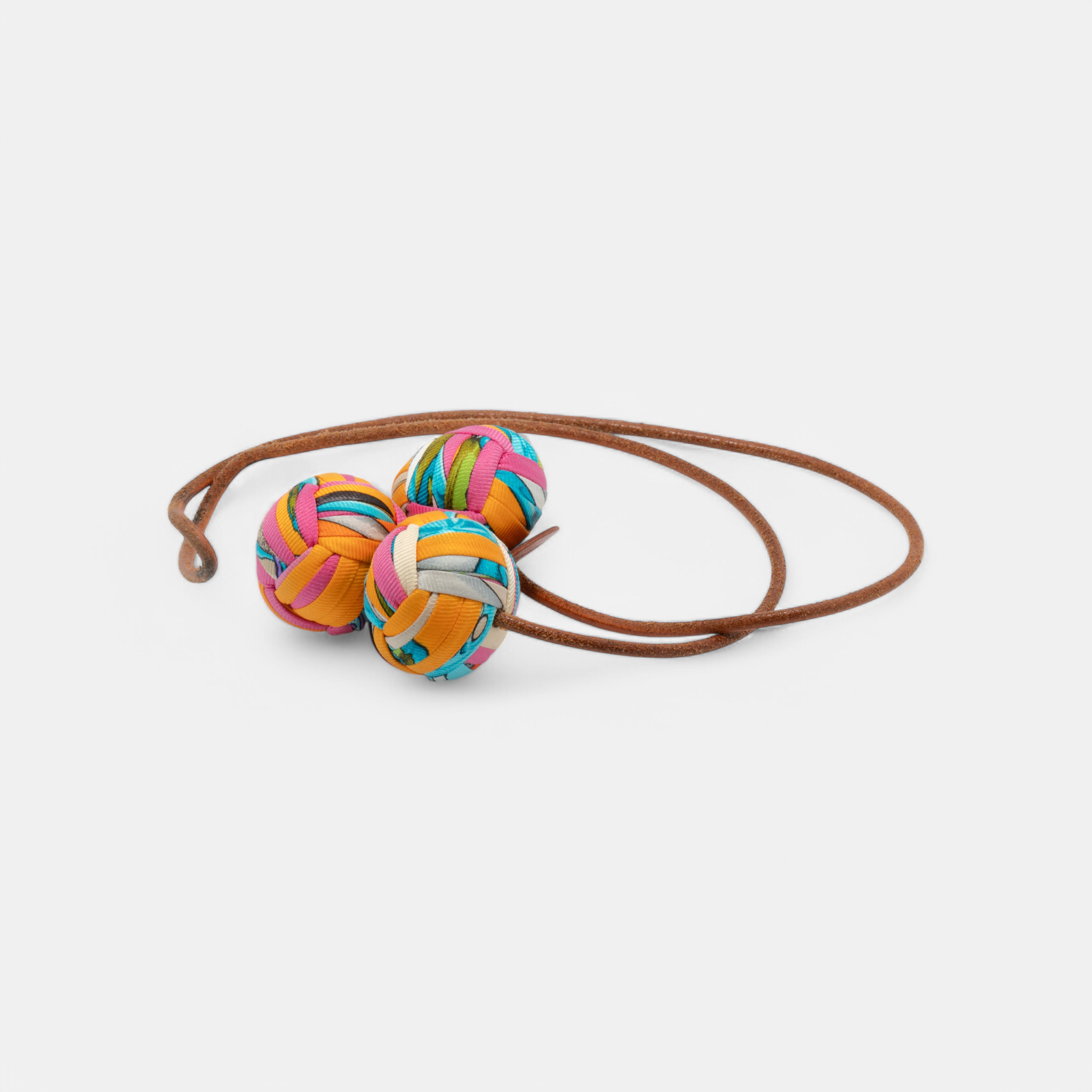 Hermès Silk and Leather ‘Rocabar’ Triple Sphere Keychain/Bag Accessory