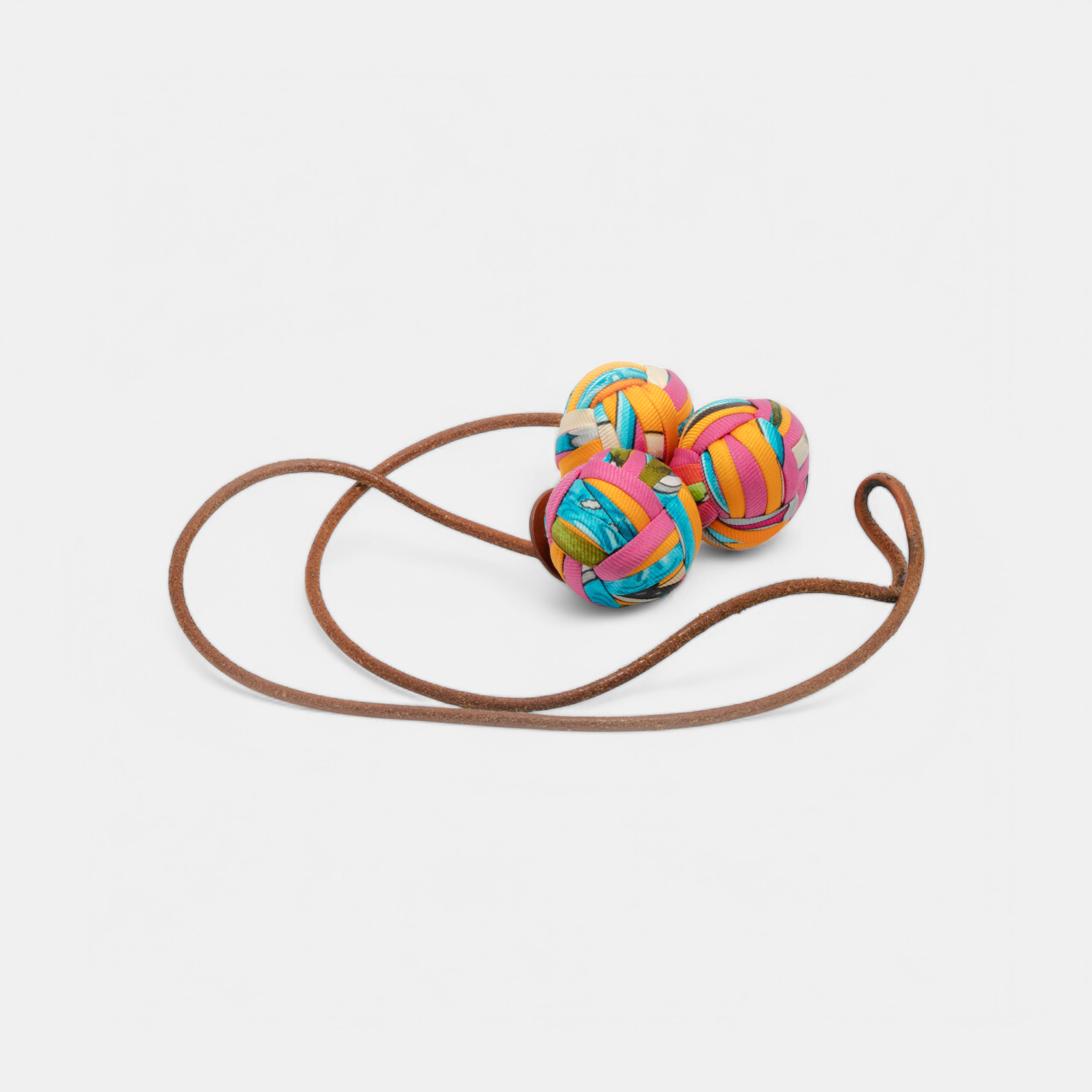 Hermès Silk and Leather ‘Rocabar’ Triple Sphere Keychain/Bag Accessory