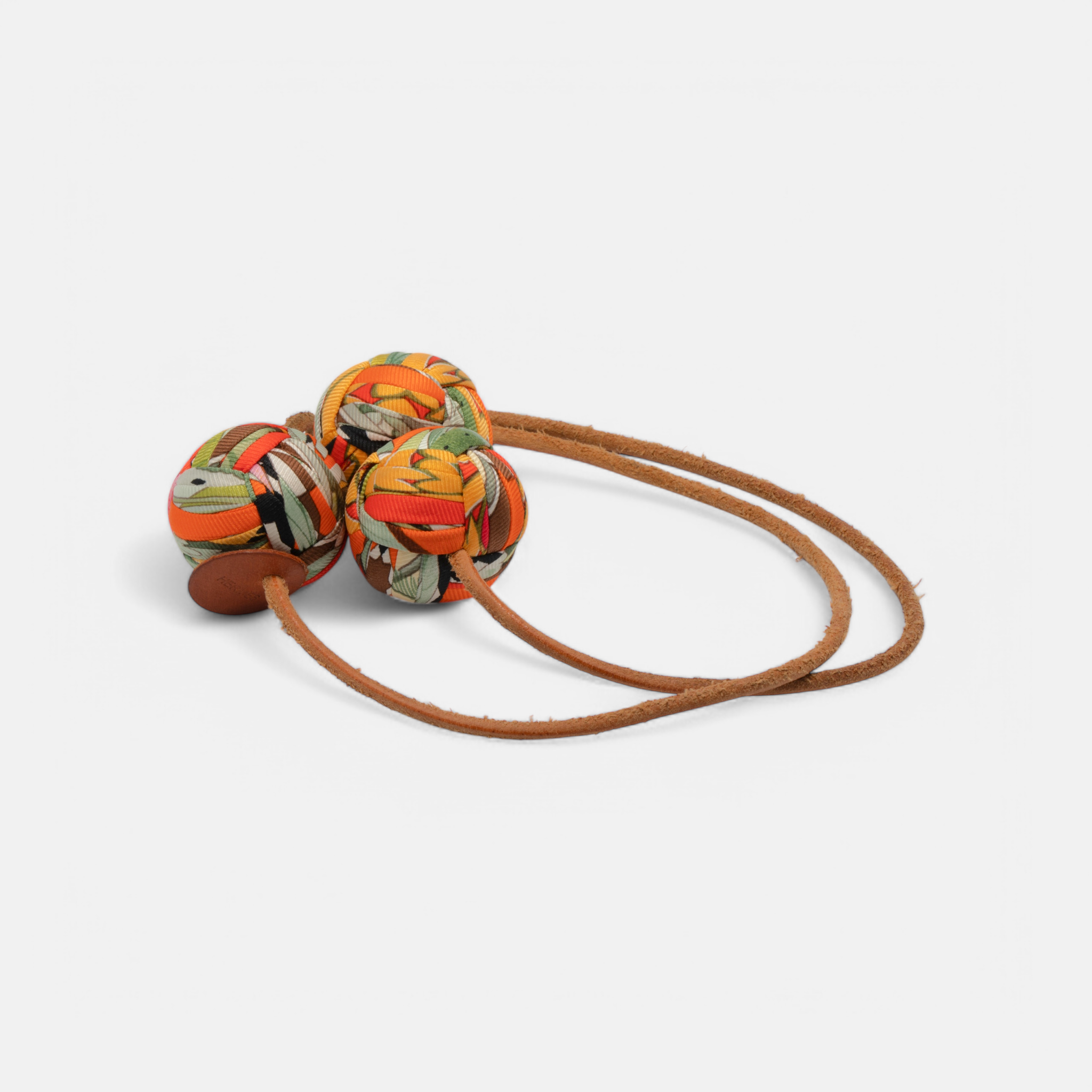 Hermès Silk and Leather ‘Rocabar’ Triple Sphere Keychain/Bag Accessory
