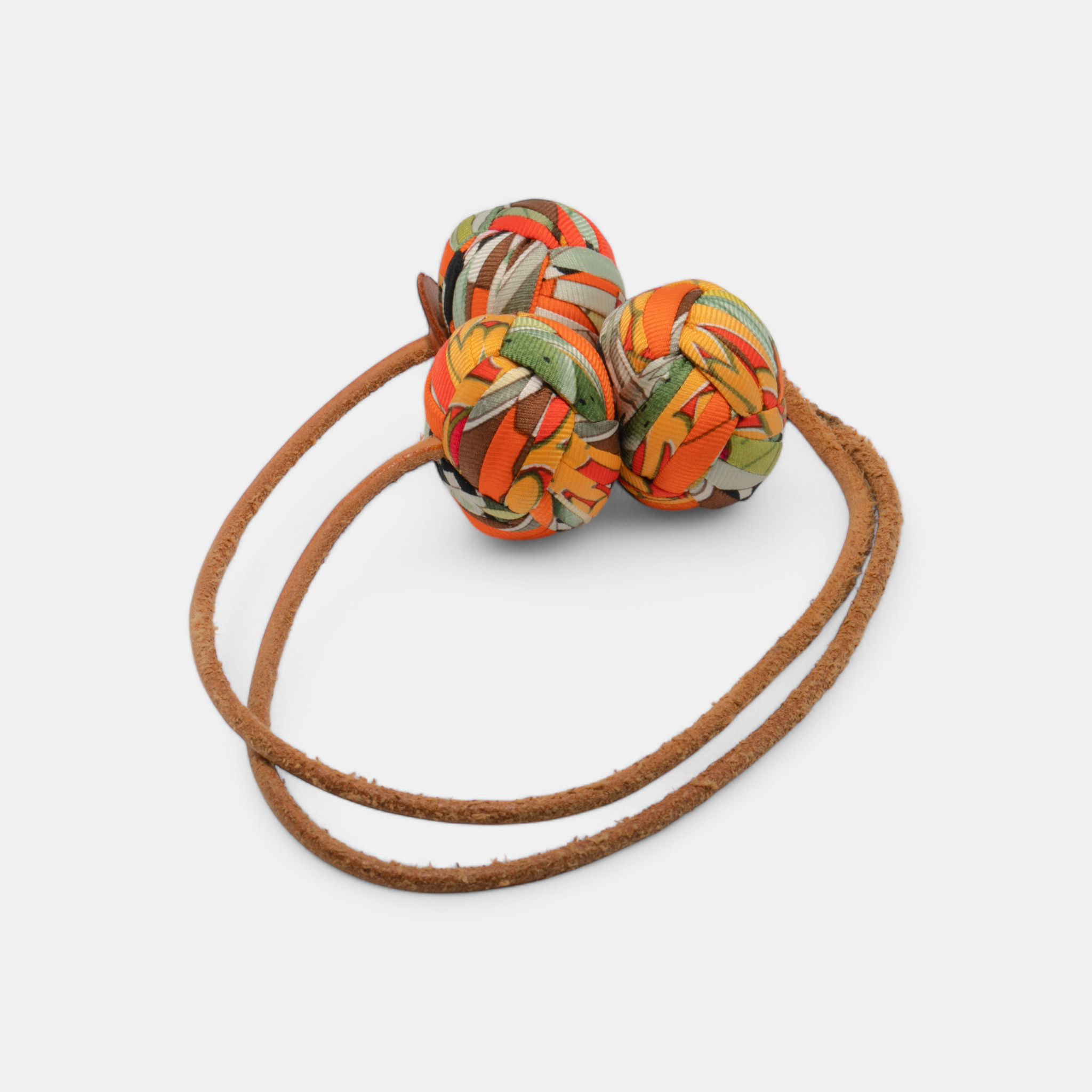 Hermès Silk and Leather ‘Rocabar’ Triple Sphere Keychain/Bag Accessory