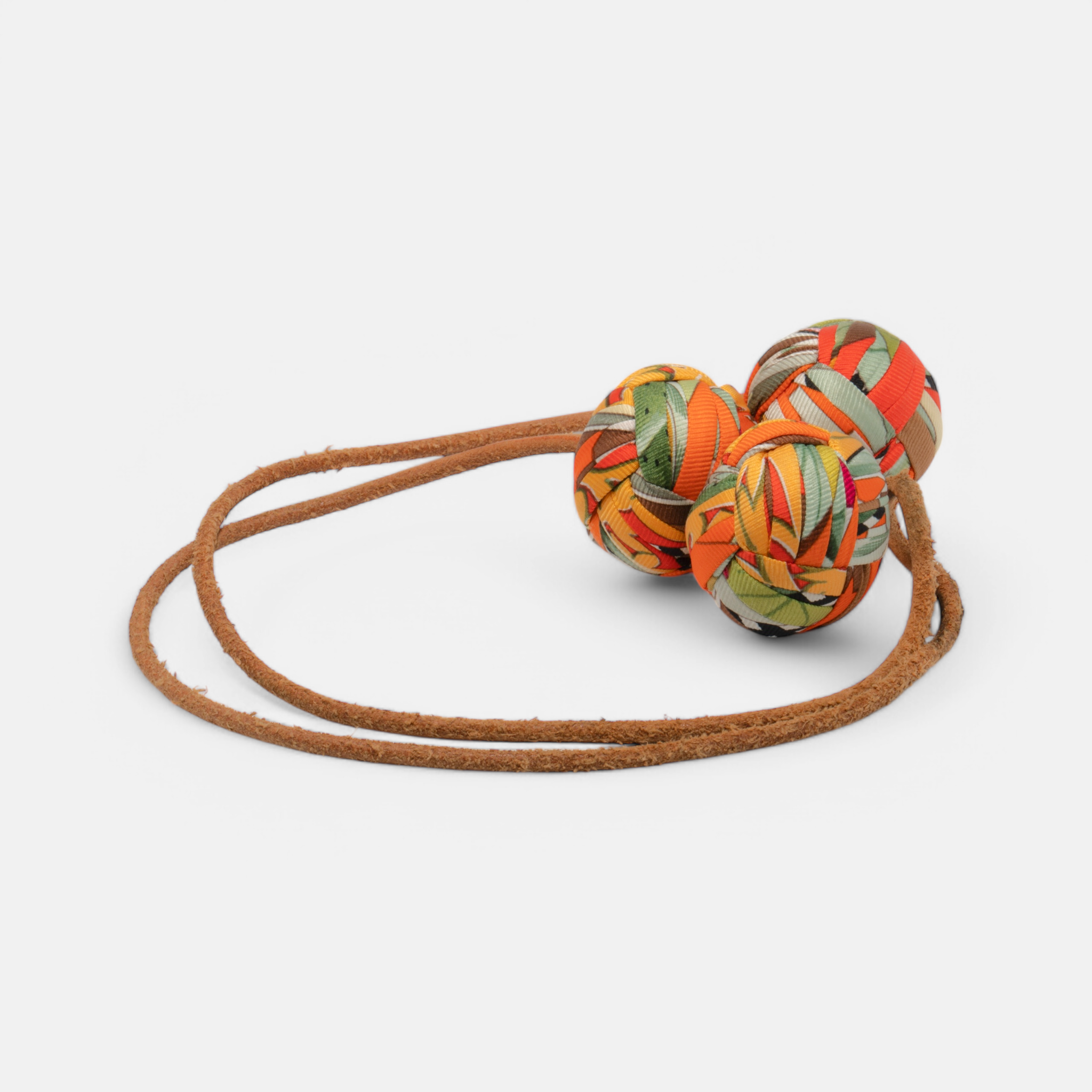 Hermès Silk and Leather ‘Rocabar’ Triple Sphere Keychain/Bag Accessory