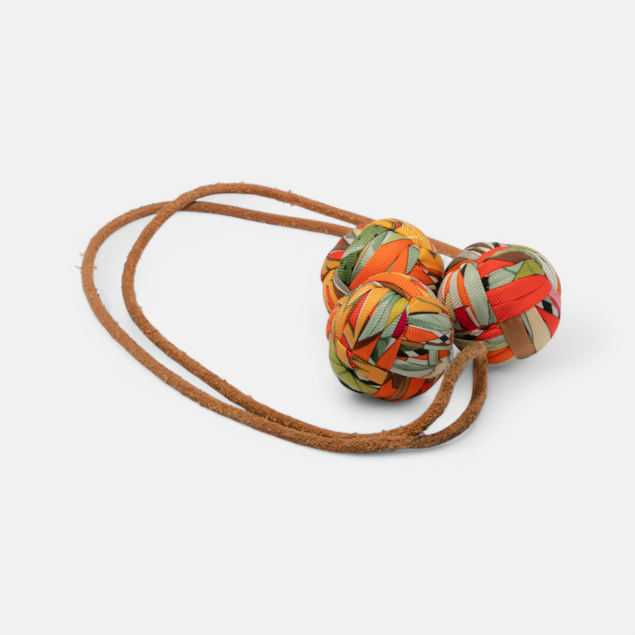 Hermès Silk and Leather ‘Rocabar’ Triple Sphere Keychain/Bag Accessory