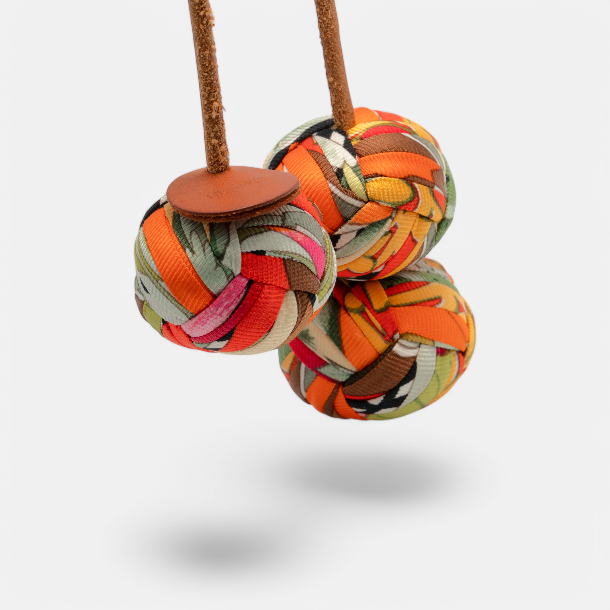 Hermès Silk and Leather ‘Rocabar’ Triple Sphere Keychain/Bag Accessory