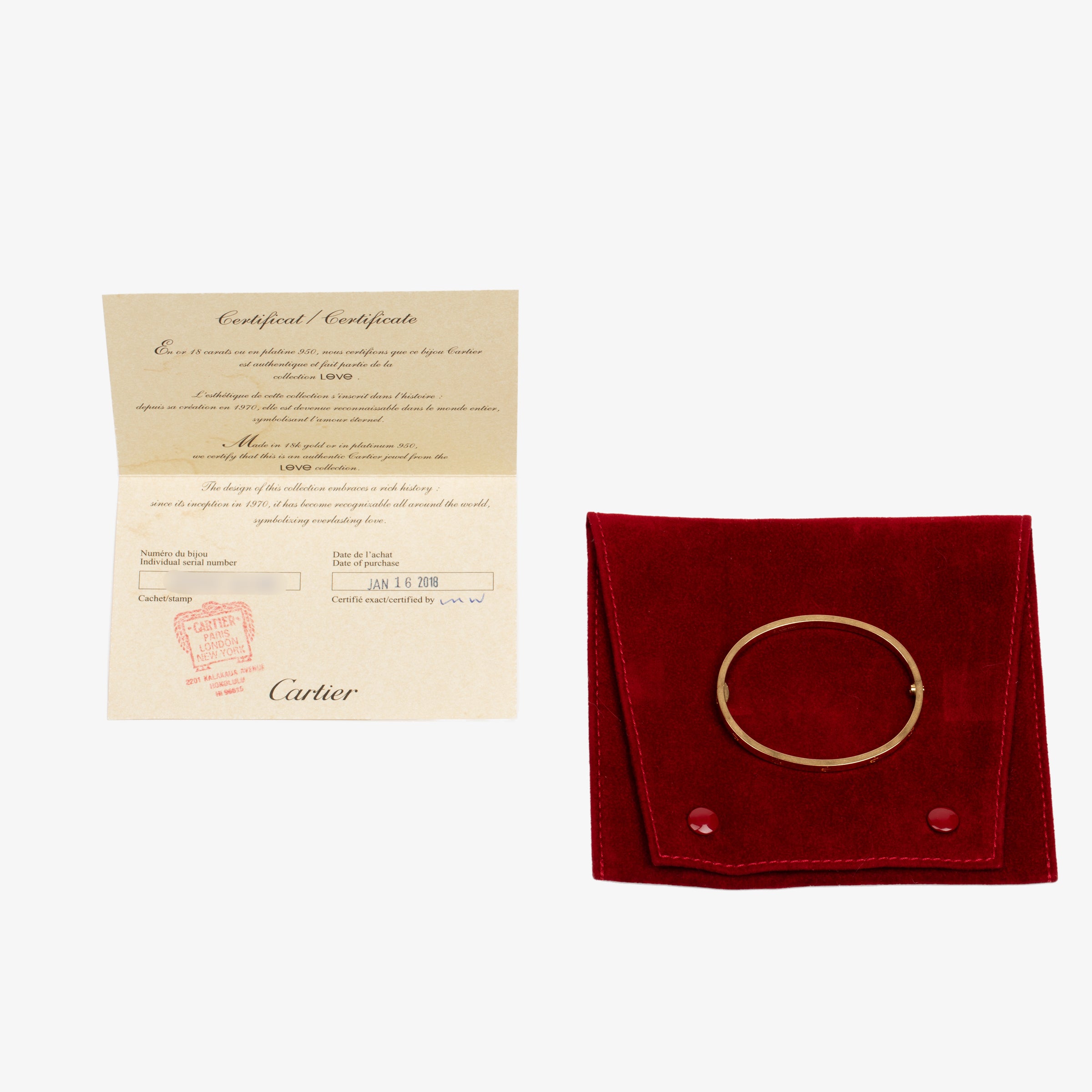 Cartier Thin Love Bracelet in 18k Yellow Gold - Size 16