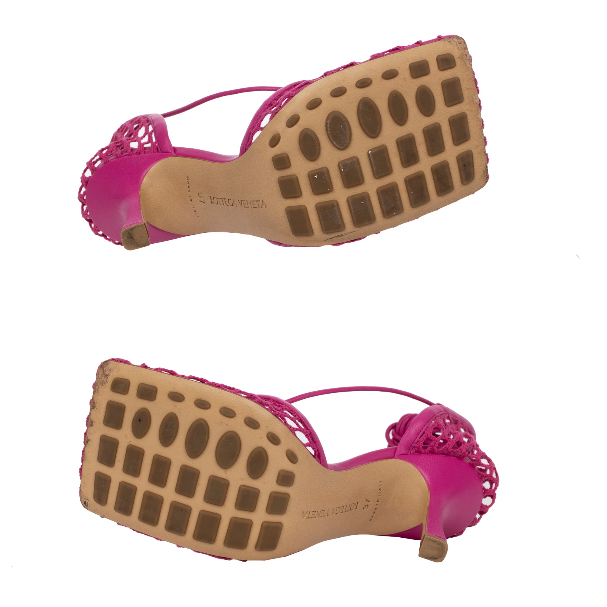 Bottega Veneta Fuchsia Lace-up Leather-trimmed Mesh Pumps 37 IT