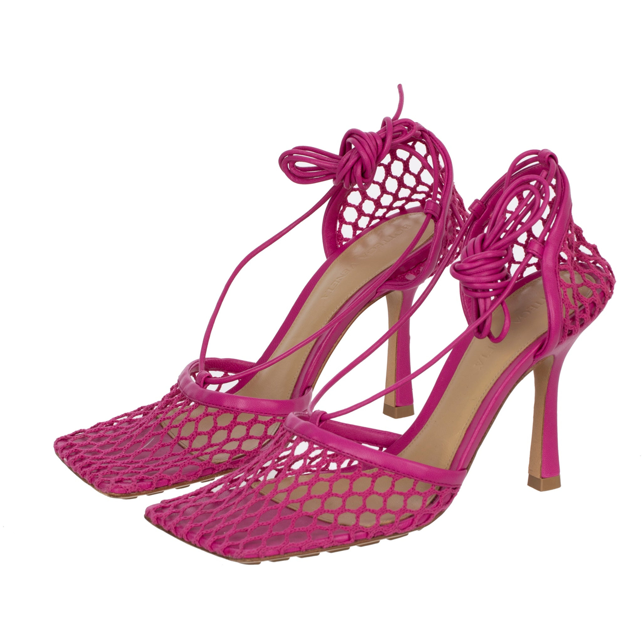 Bottega Veneta Fuchsia Lace-up Leather-trimmed Mesh Pumps 37 IT