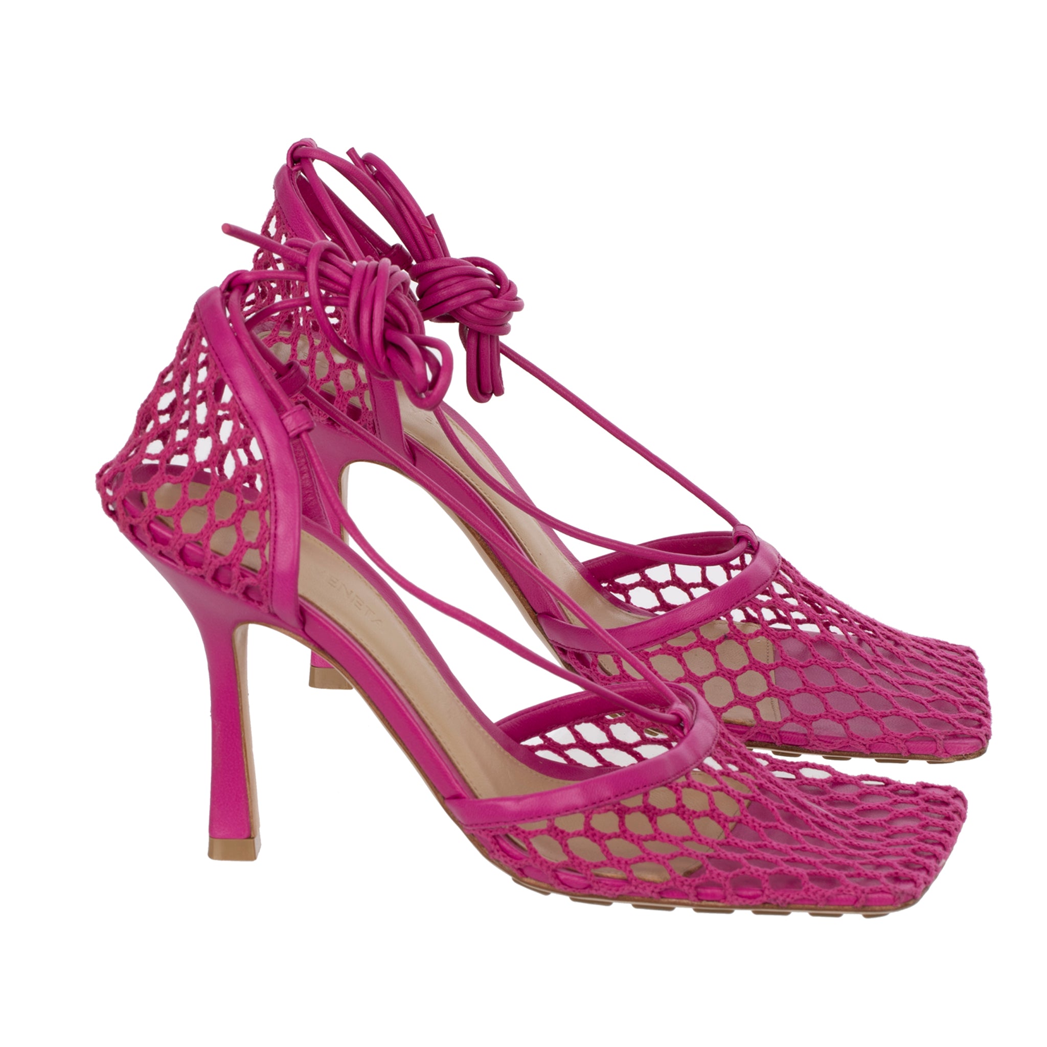 Bottega Veneta Fuchsia Lace-up Leather-trimmed Mesh Pumps 37 IT