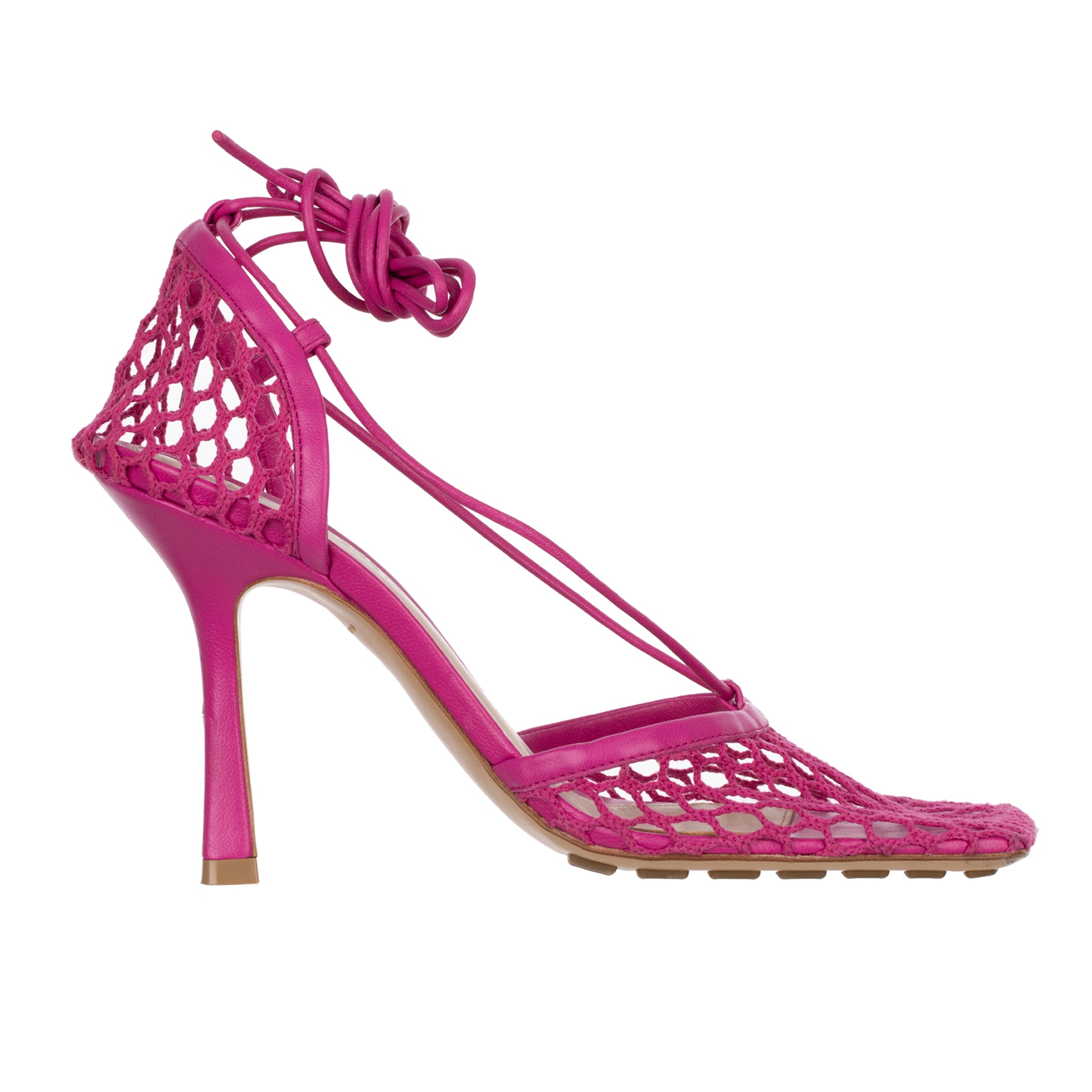 Bottega Veneta Fuchsia Lace-up Leather-trimmed Mesh Pumps 37 IT