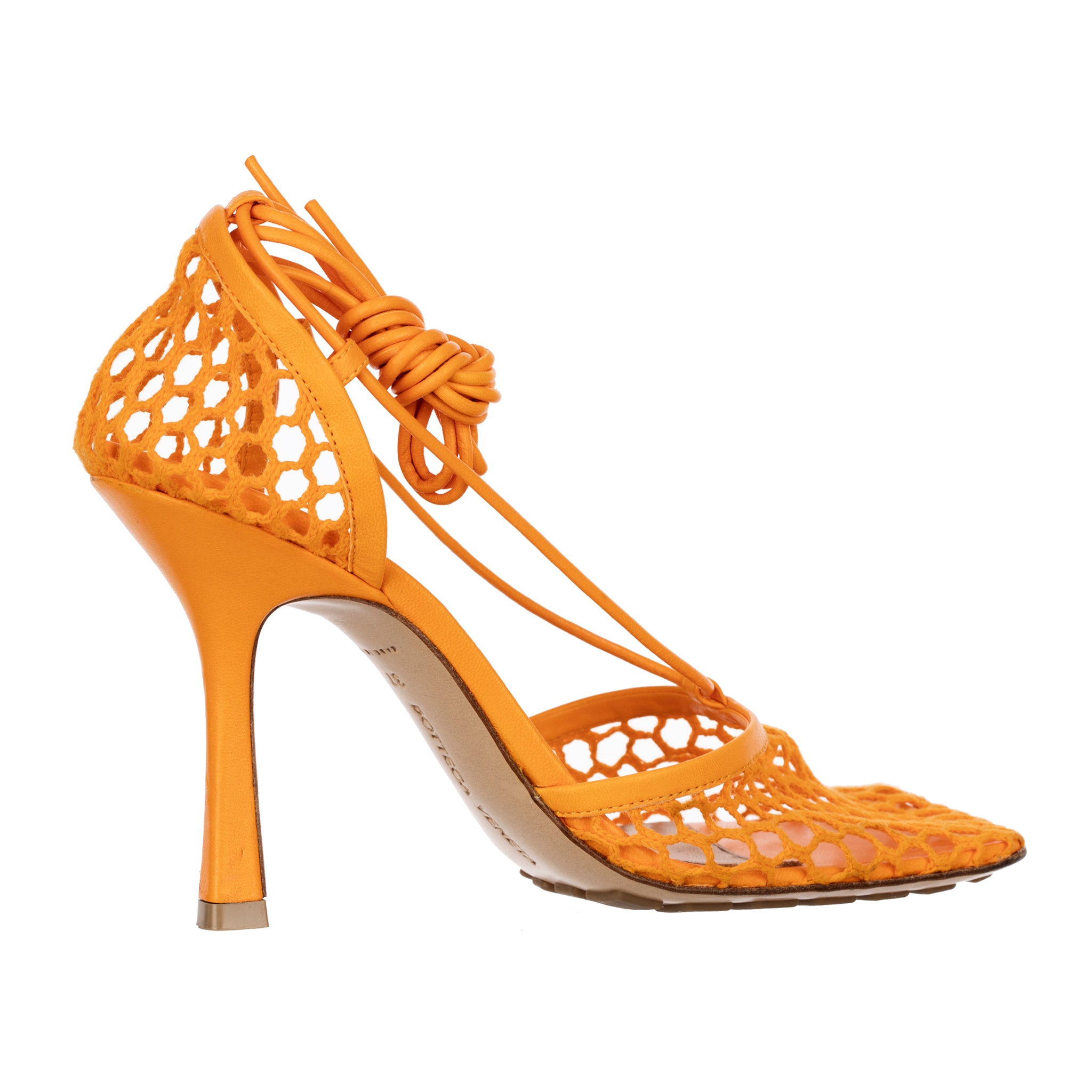 Bottega Veneta Orange Lace-up Leather-trimmed Mesh Pumps 37 IT