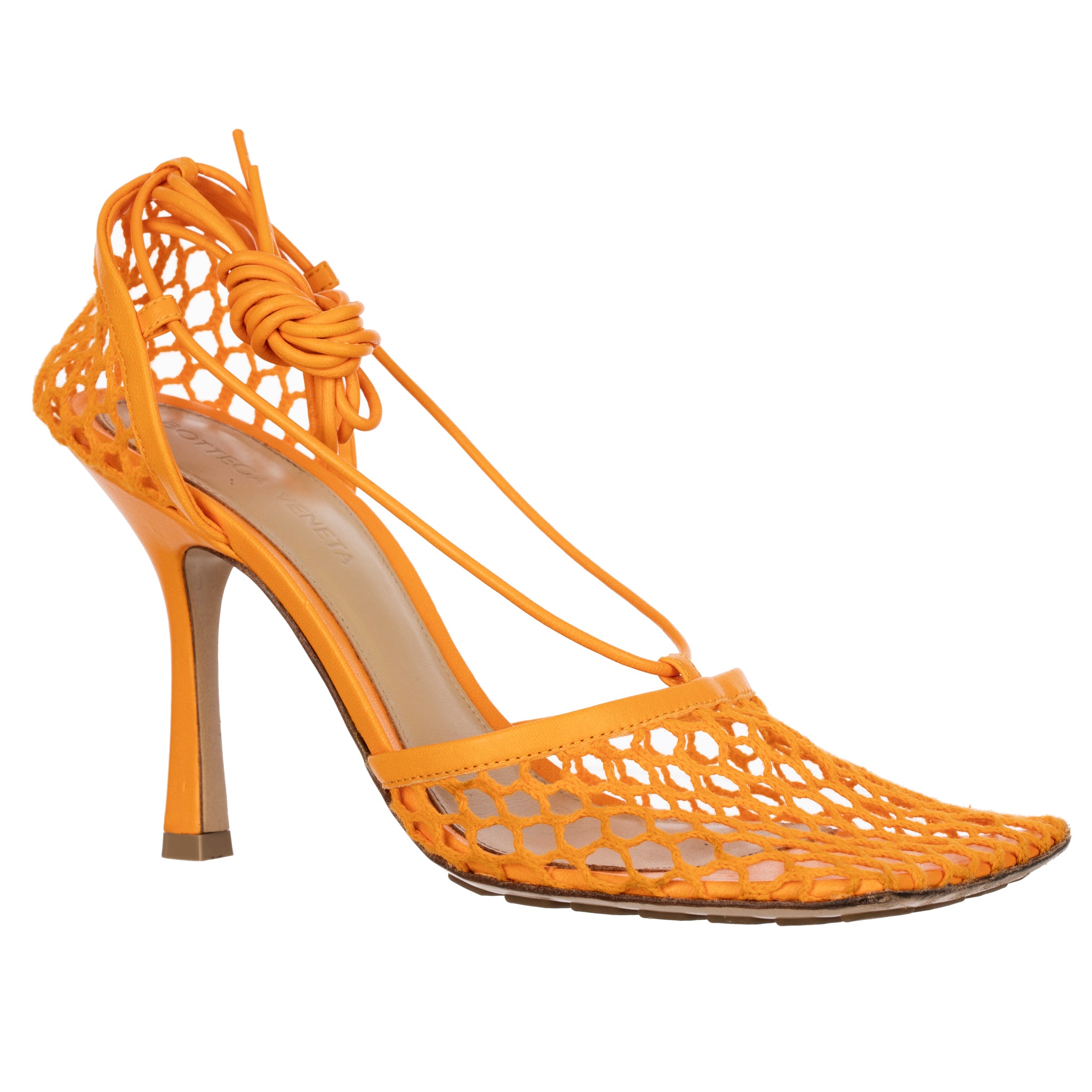 Bottega Veneta Orange Lace-up Leather-trimmed Mesh Pumps 37 IT